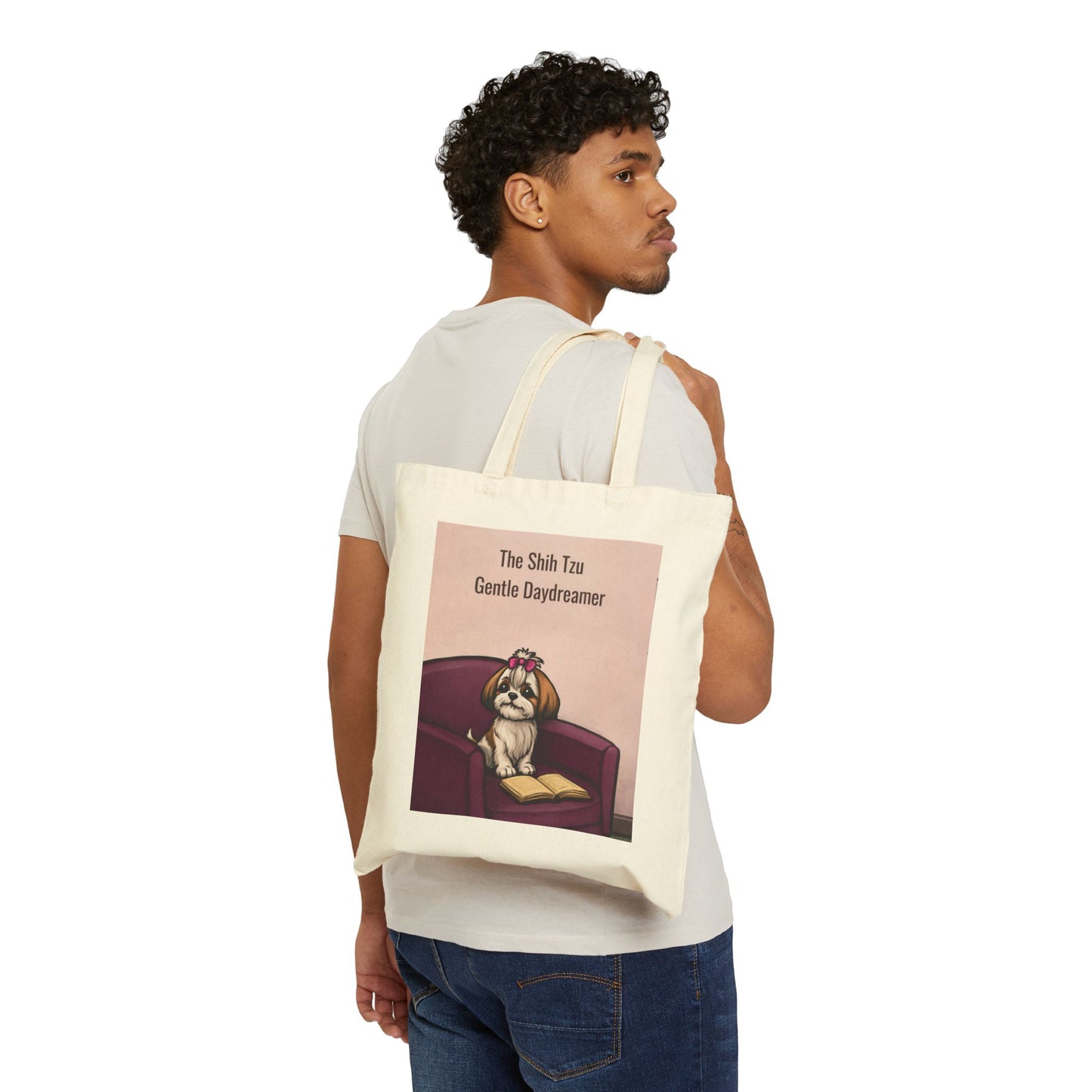 Shih Tzu Tote Bag "Gentle Daydreamer" - Canvas Dog Lover Market Bag