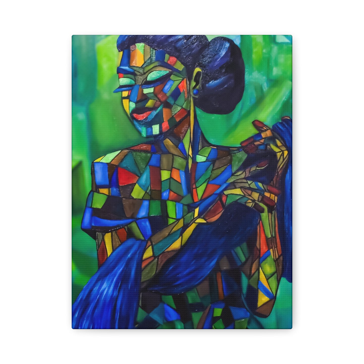 Colorful Mosaic Woman Matte Stretched Canvas Art