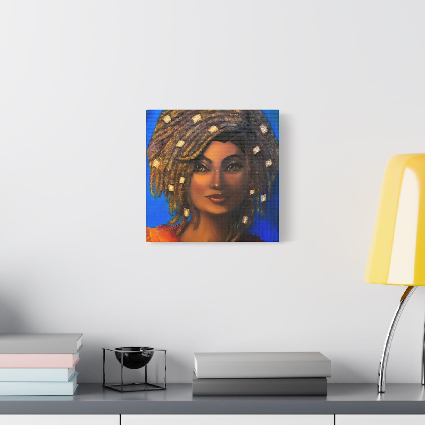African Woman Portrait Canvas - Vibrant Blue Matte Stretched Wall Art