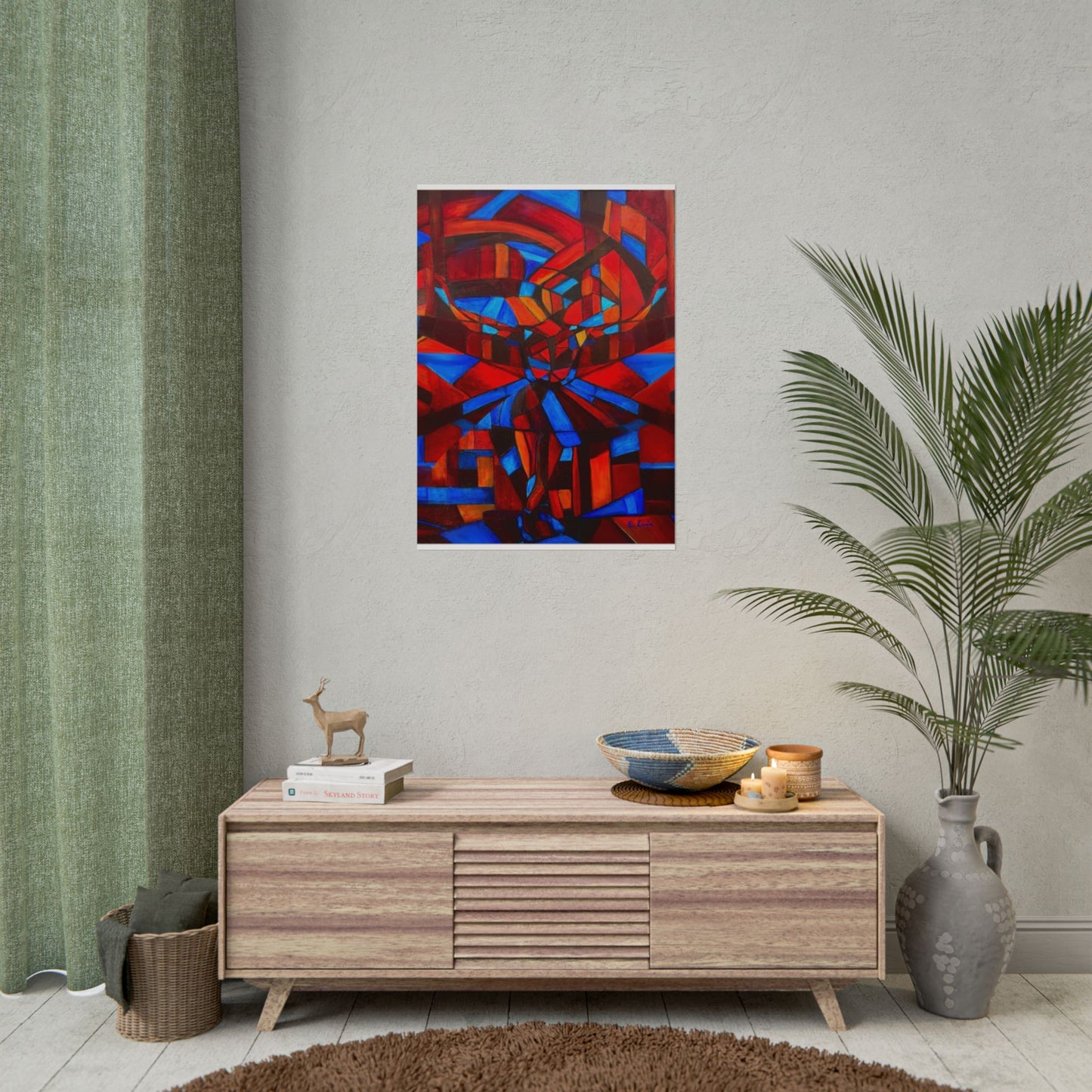Abstract Ballerina Poster — Bold Red & Blue Geometric Wall Art (Rolled Poster)