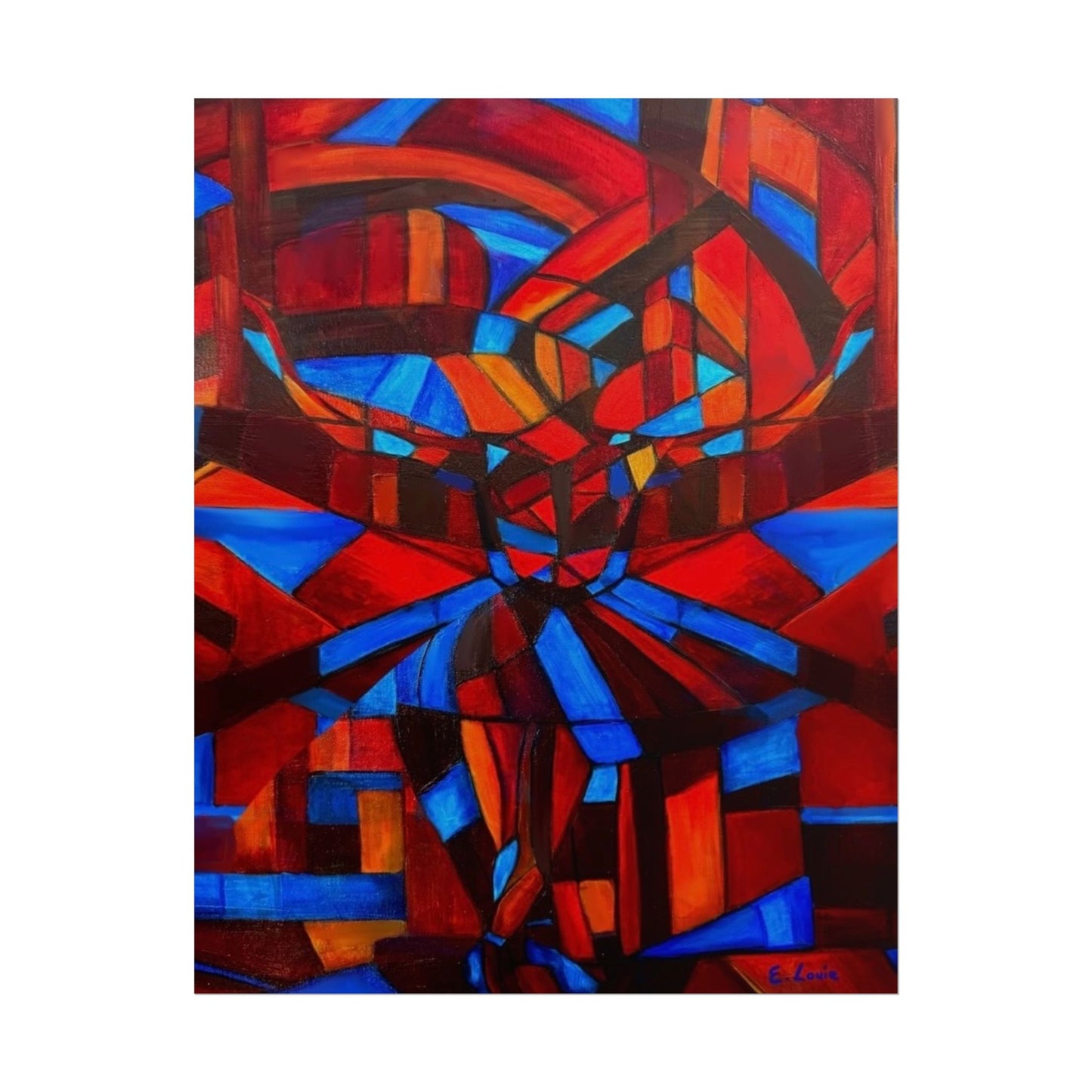 Abstract Ballerina Poster — Bold Red & Blue Geometric Wall Art (Rolled Poster)