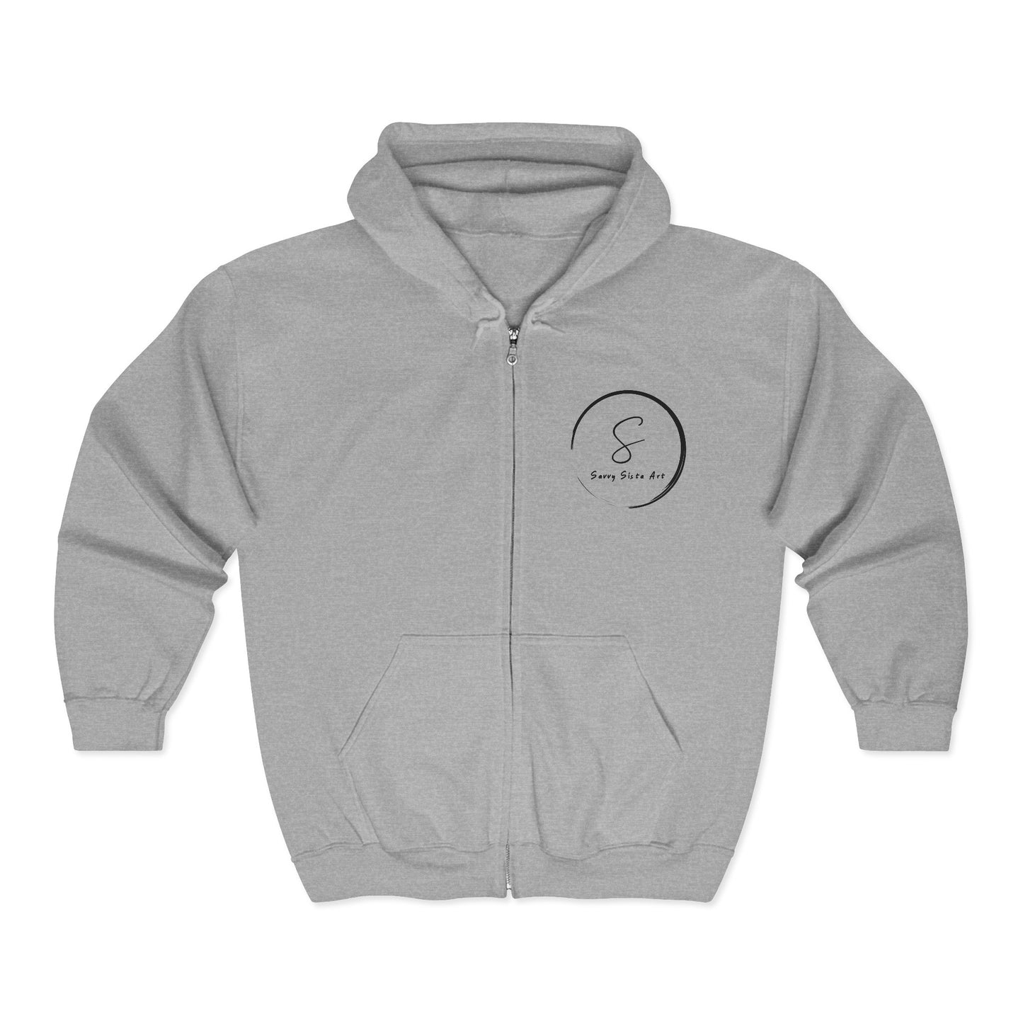 Minimalist 'Savvy Sista Art' Circle Zip Hoodie – Lightweight Grey Full-Zip Sweatshirt