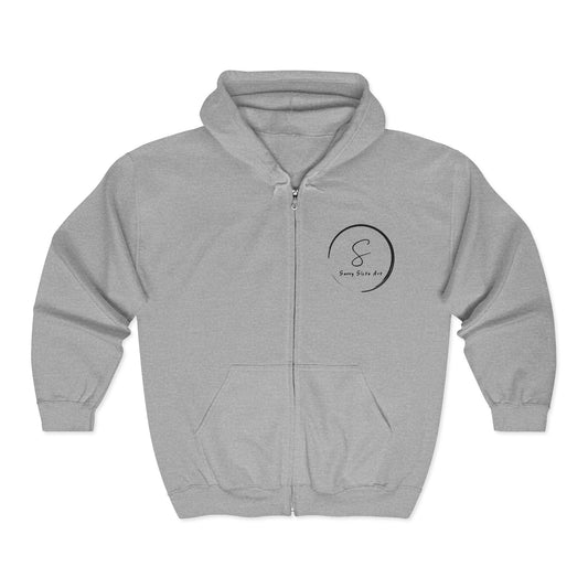 Minimalist 'Savvy Sista Art' Circle Zip Hoodie – Lightweight Grey Full-Zip Sweatshirt
