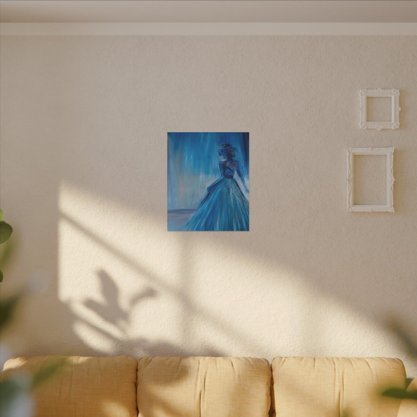 Lady Blue Behind the Waterfall on Canvas - Elegant Woman Silhouette Wall Art