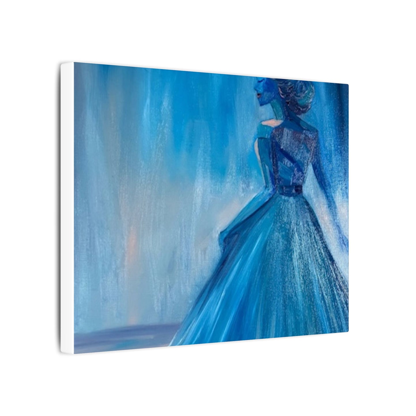 Lady Blue Behind the Waterfall on Canvas - Elegant Woman Silhouette Wall Art
