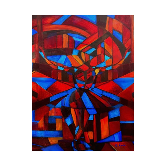 Abstract Ballerina Poster — Bold Red & Blue Geometric Wall Art (Rolled Poster)