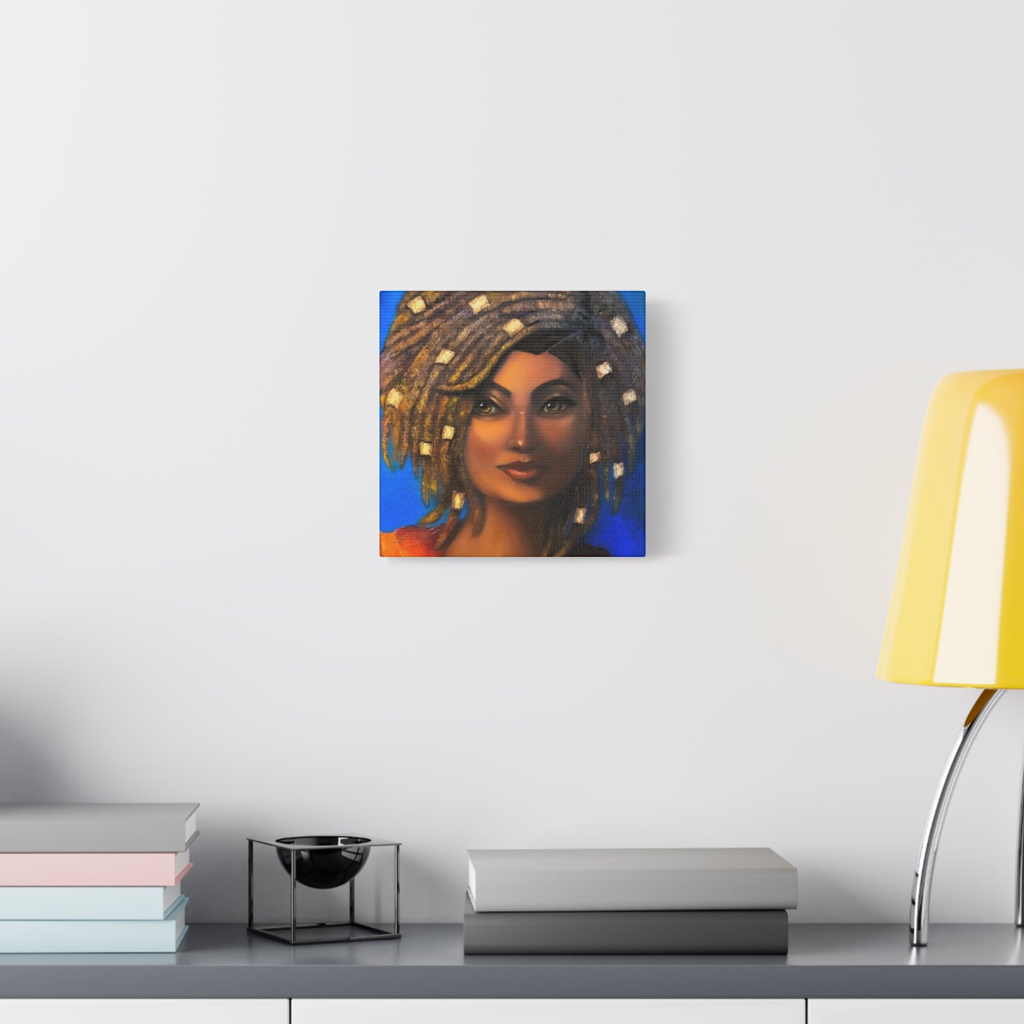 African Woman Portrait Canvas - Vibrant Blue Matte Stretched Wall Art