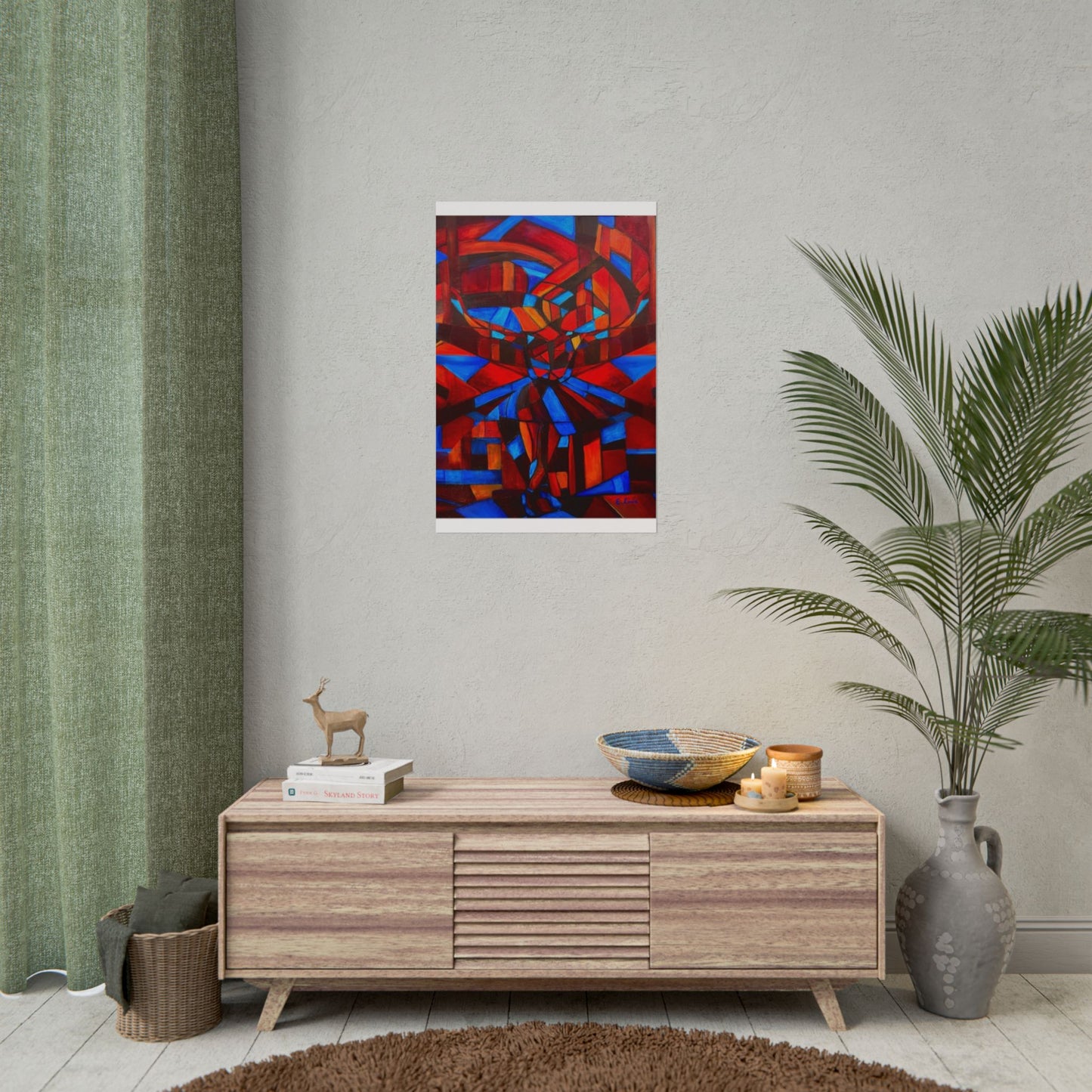 Abstract Ballerina Poster — Bold Red & Blue Geometric Wall Art (Rolled Poster)