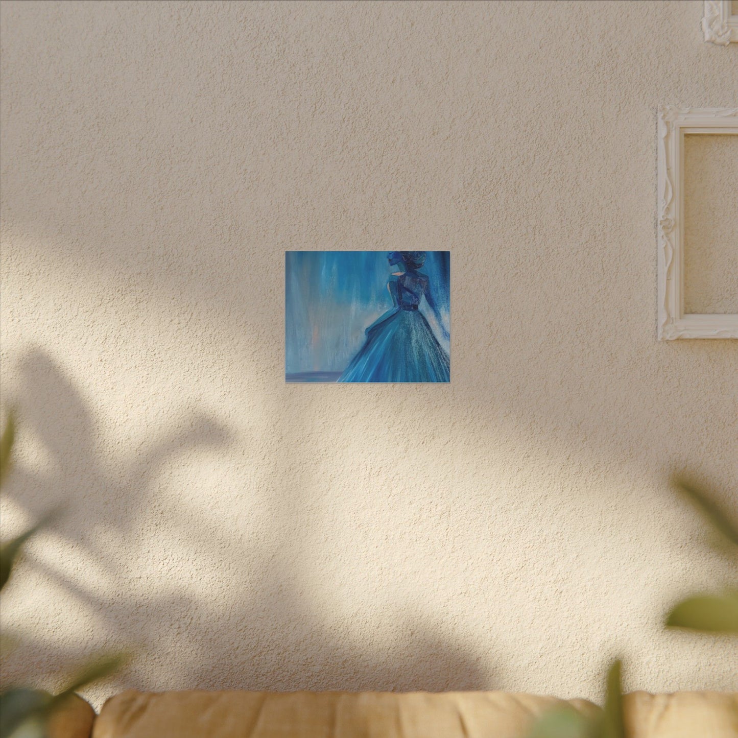 Lady Blue Behind the Waterfall on Canvas - Elegant Woman Silhouette Wall Art
