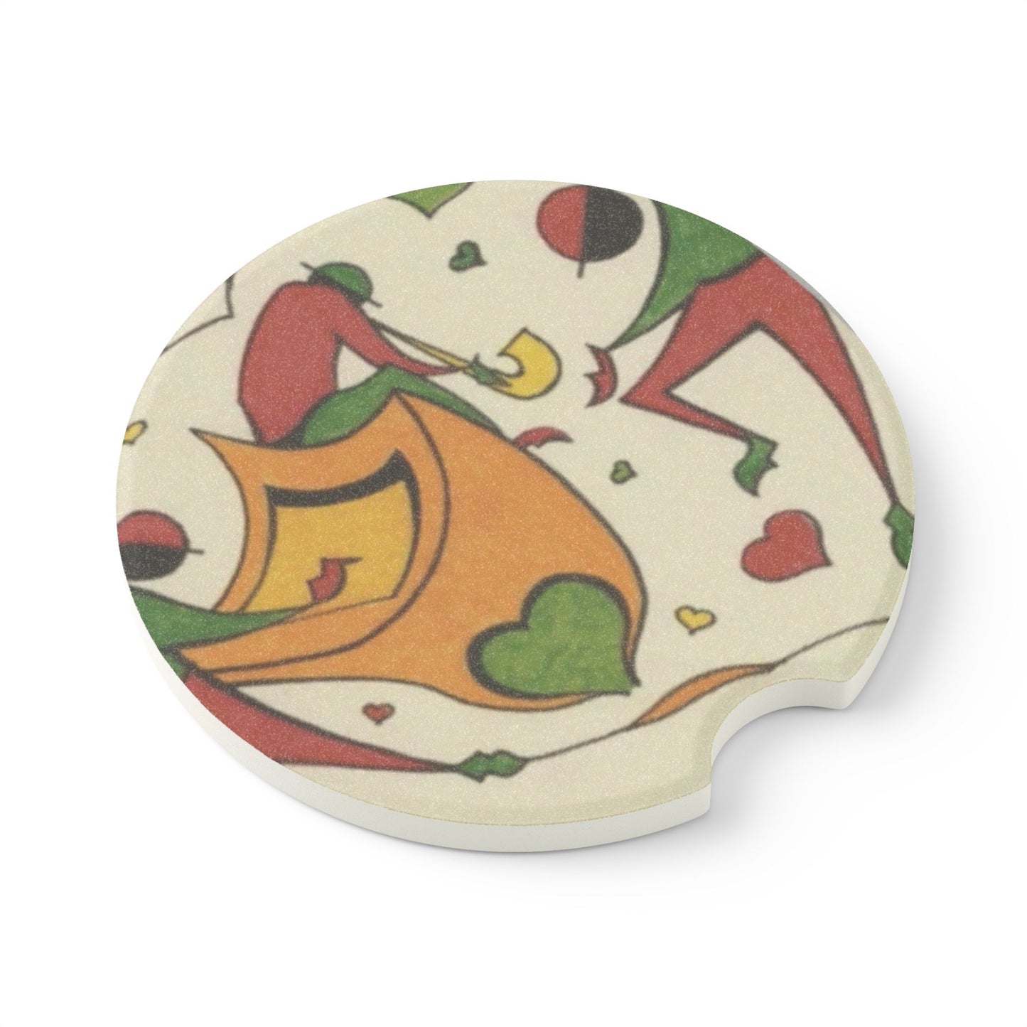 Soapstone Car Coaster — Heart & Crown Retro Playing Card Design