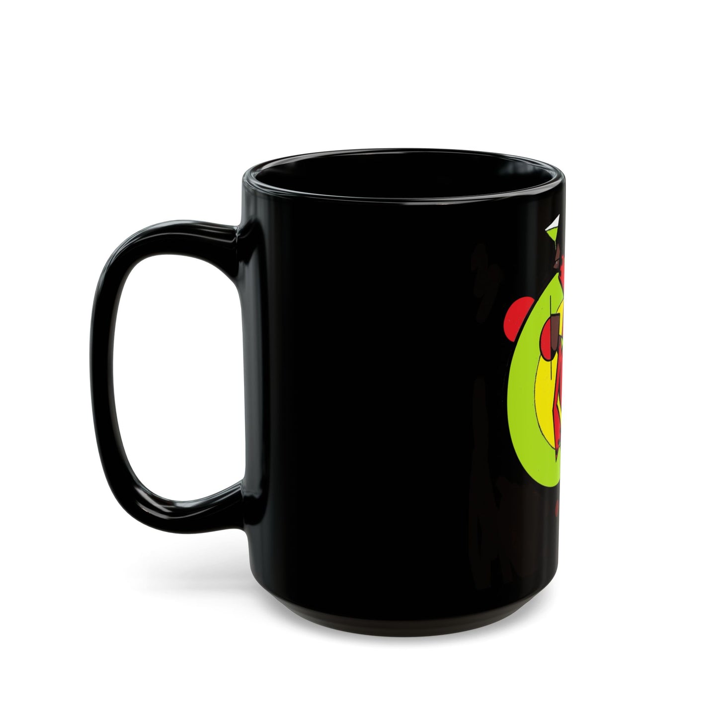 Abstract Retro Drummer Black Mug — Colorful Percussion Art Coffee Cup