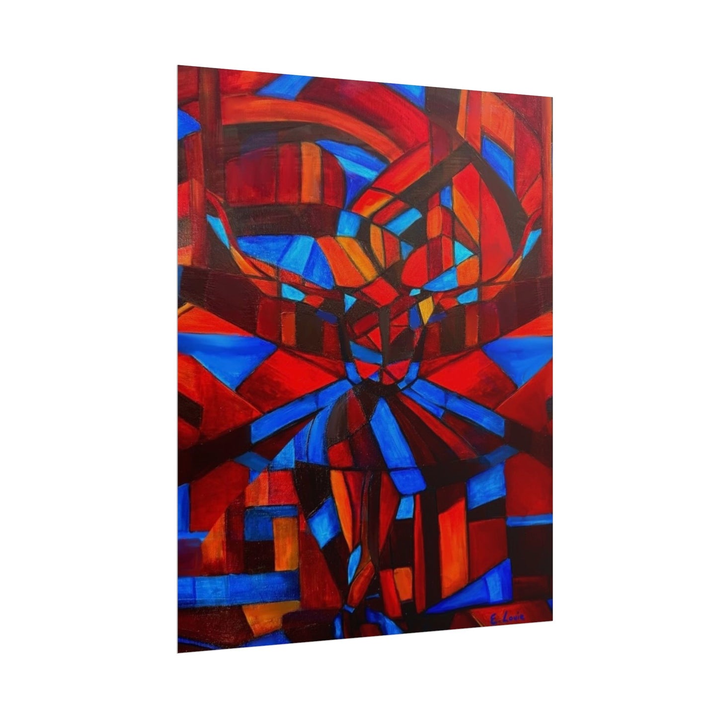 Abstract Ballerina Poster — Bold Red & Blue Geometric Wall Art (Rolled Poster)