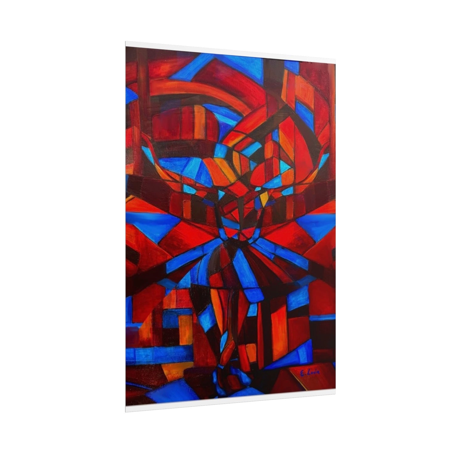Abstract Ballerina Poster — Bold Red & Blue Geometric Wall Art (Rolled Poster)