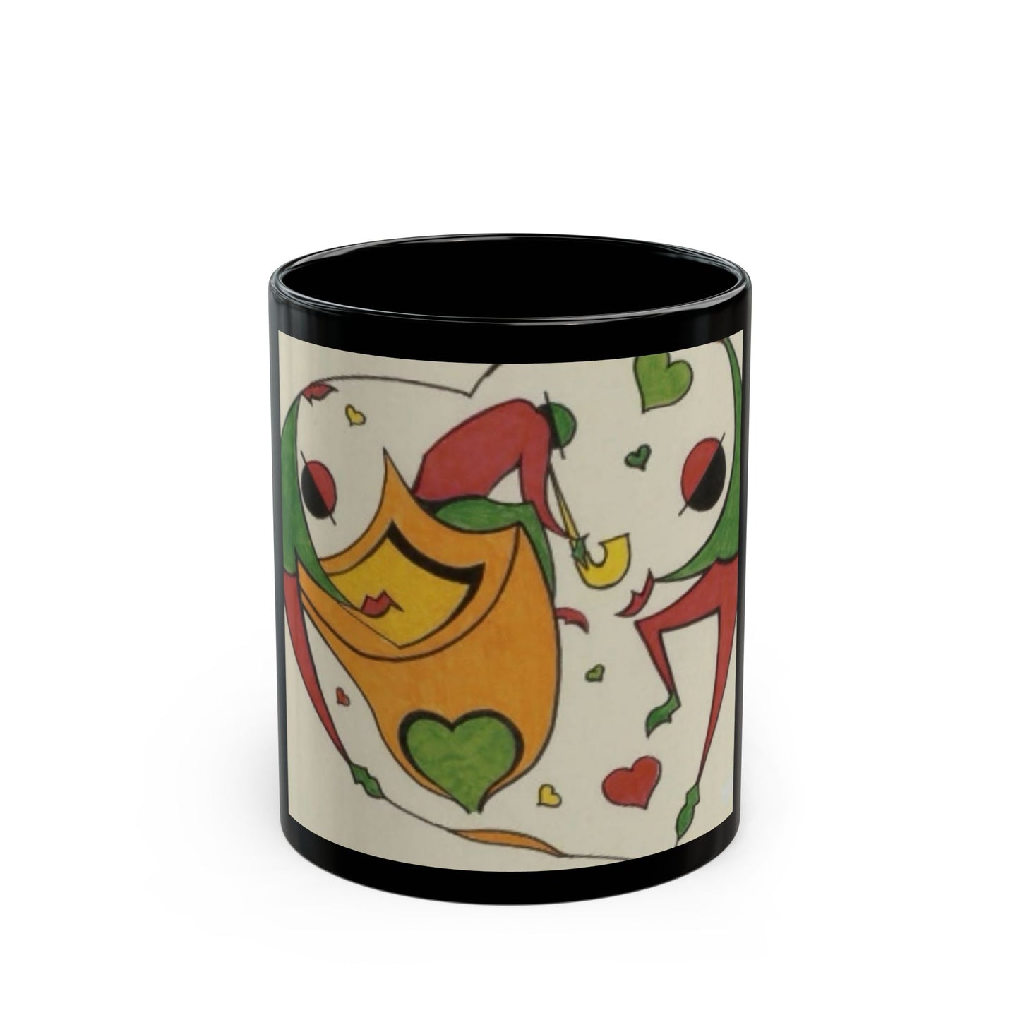Jester Heart Black Mug — Colorful Harlequin Love Design (11oz & 15oz)