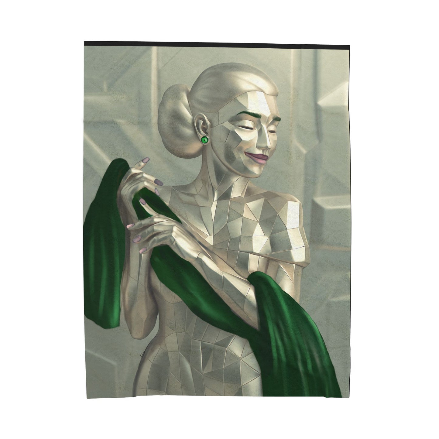 Plush Blanket - Elegant Metallic Print in Emerald Green Design