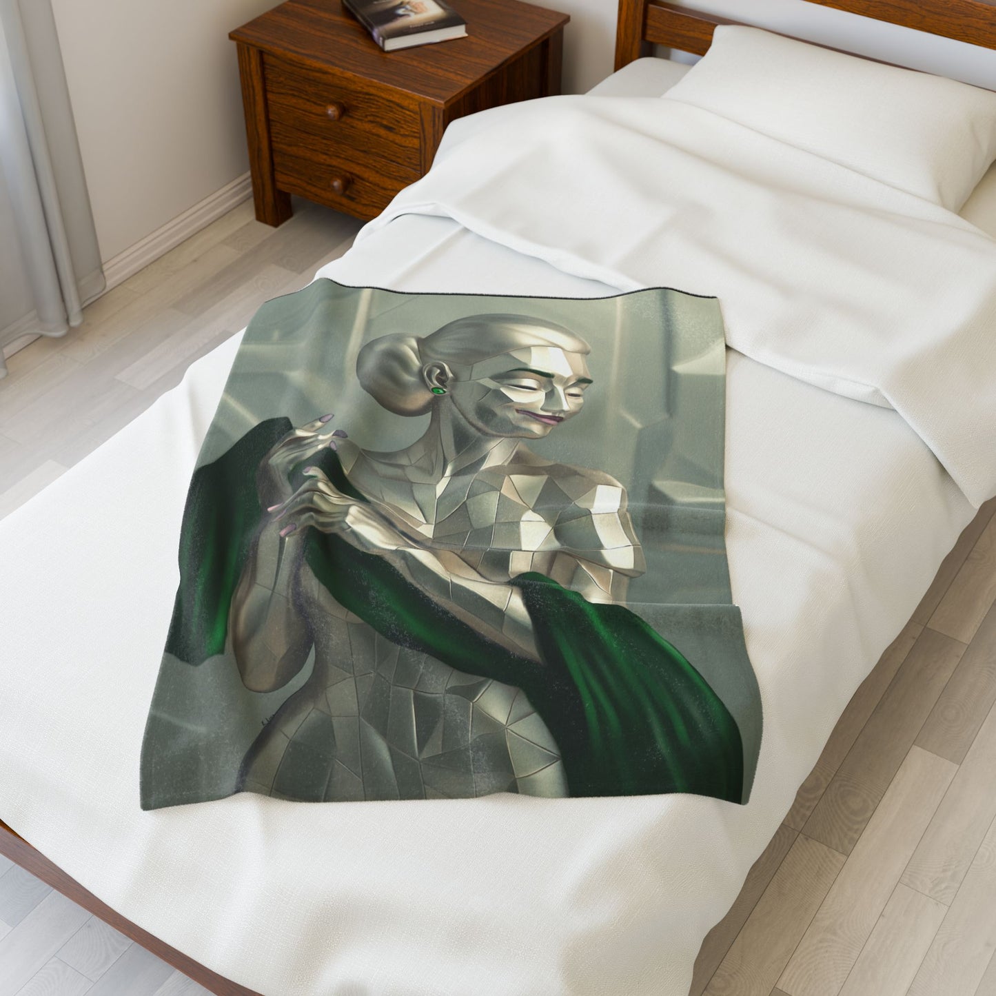 Plush Blanket - Elegant Metallic Print in Emerald Green Design