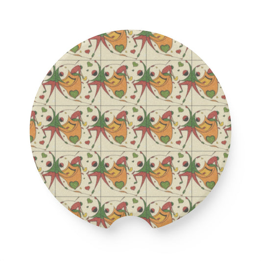 Vintage Heart Jester Soapstone Car Coaster — Decorative Cup Holder Insert