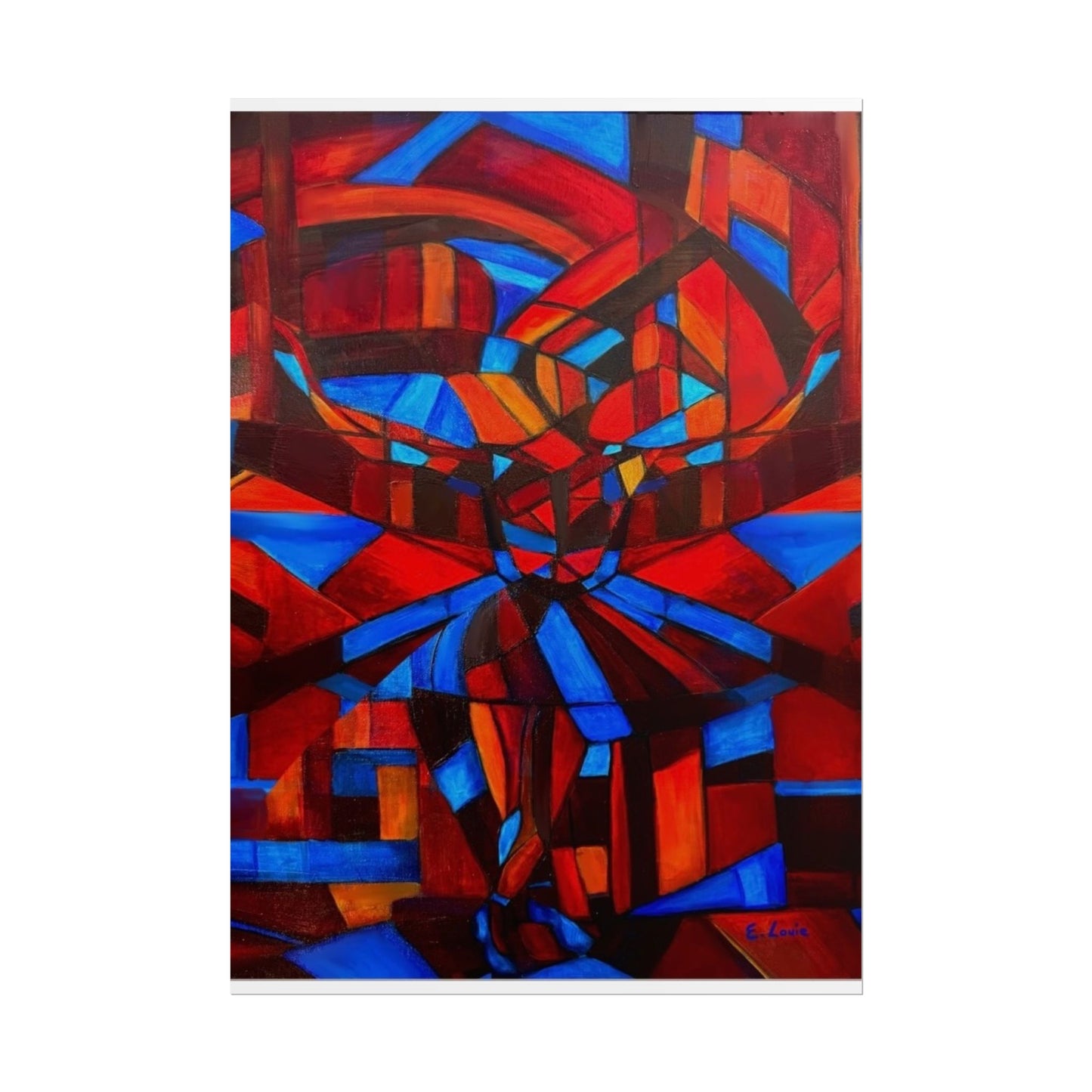 Abstract Ballerina Poster — Bold Red & Blue Geometric Wall Art (Rolled Poster)