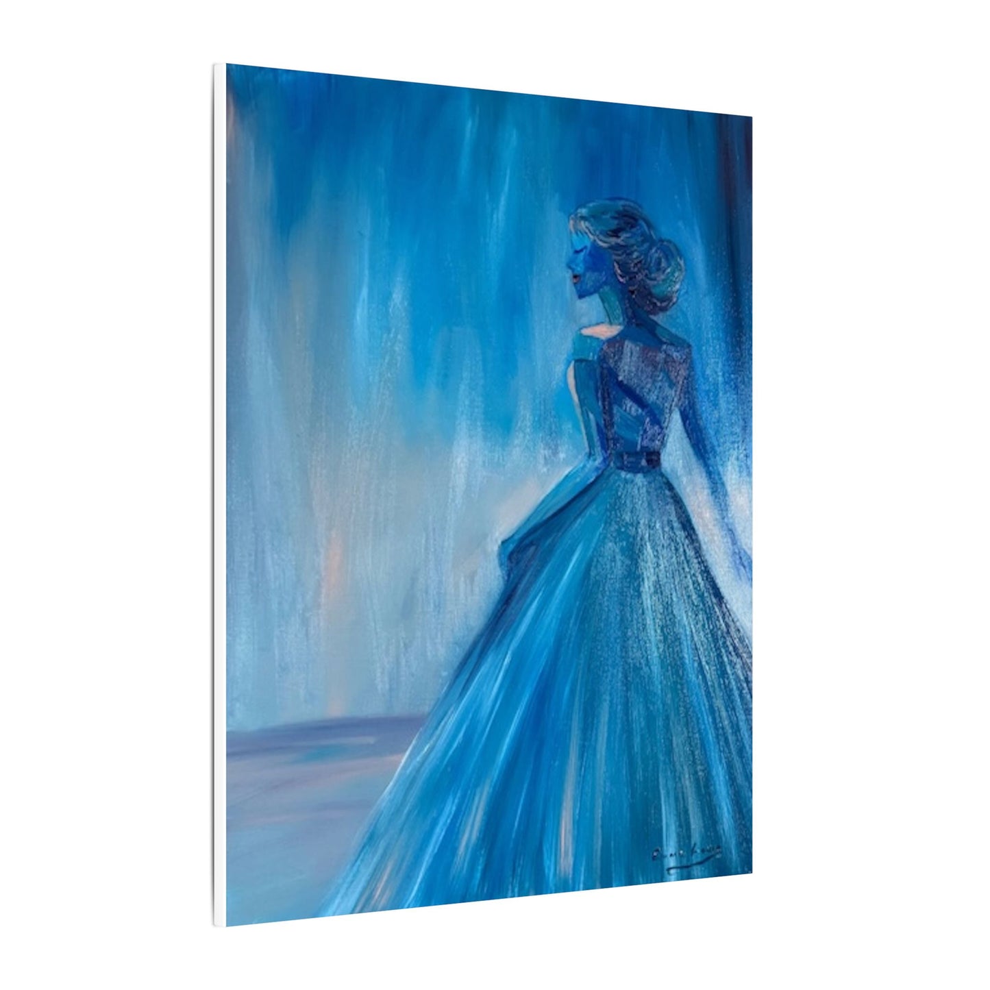 Lady Blue Behind the Waterfall on Canvas - Elegant Woman Silhouette Wall Art