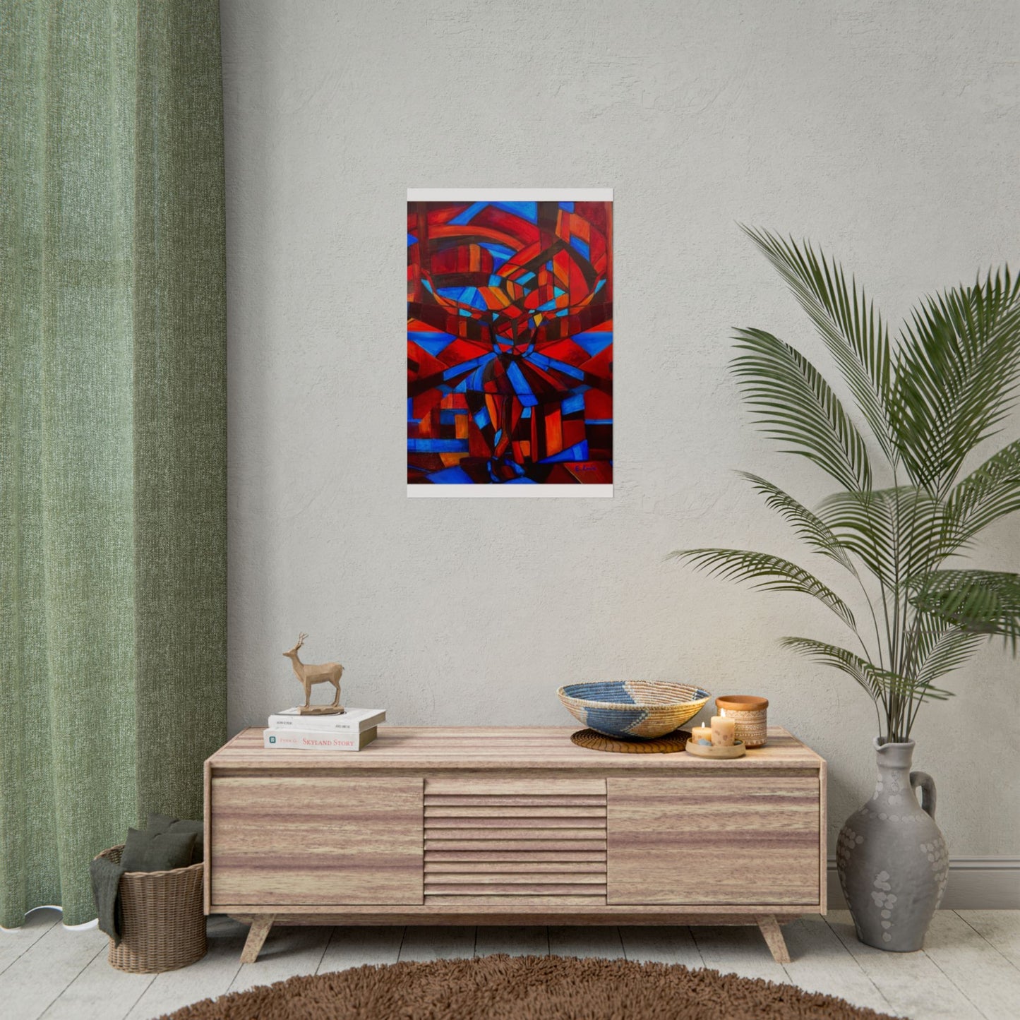 Abstract Ballerina Poster — Bold Red & Blue Geometric Wall Art (Rolled Poster)