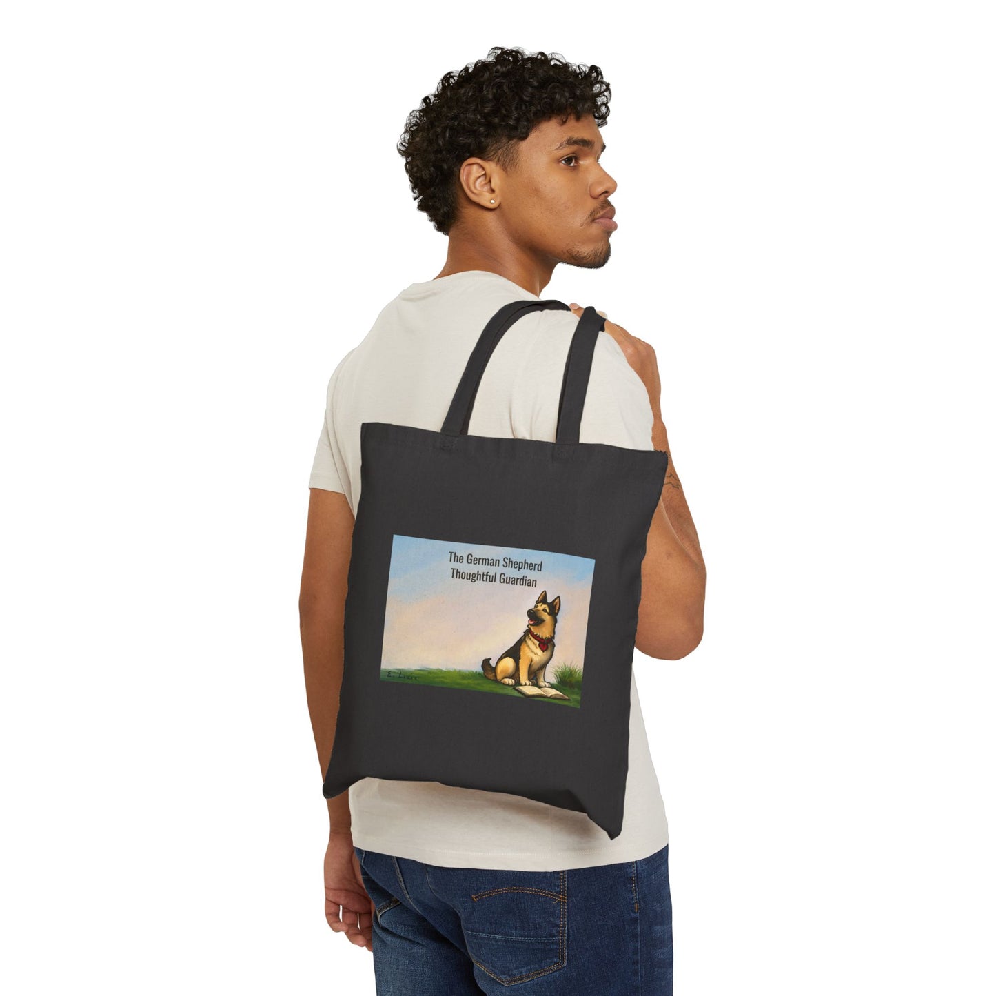 German Shepherd Tote Bag — "Thoughtful Guardian" Canvas Grocery & Book Tote