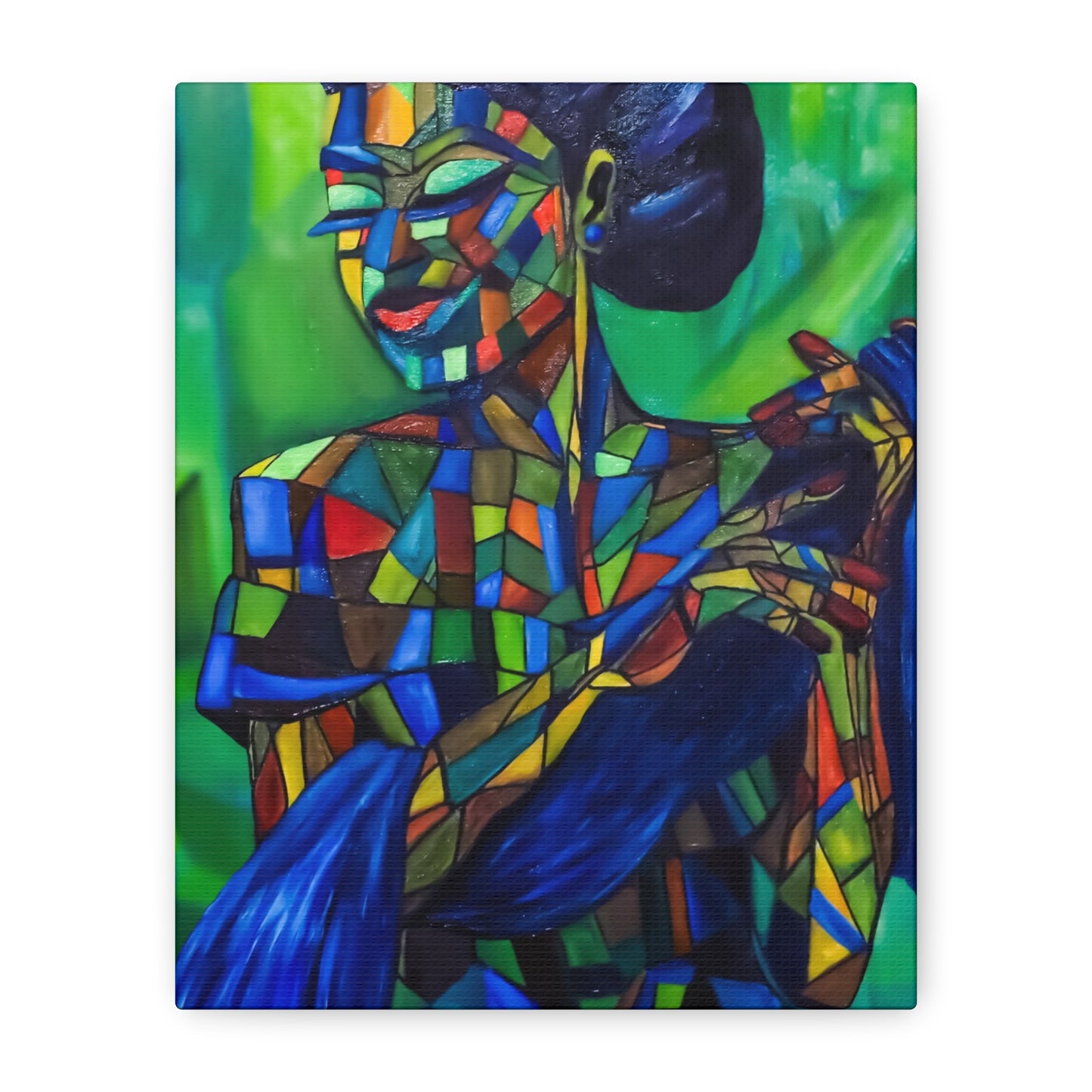 Colorful Mosaic Woman Matte Stretched Canvas Art