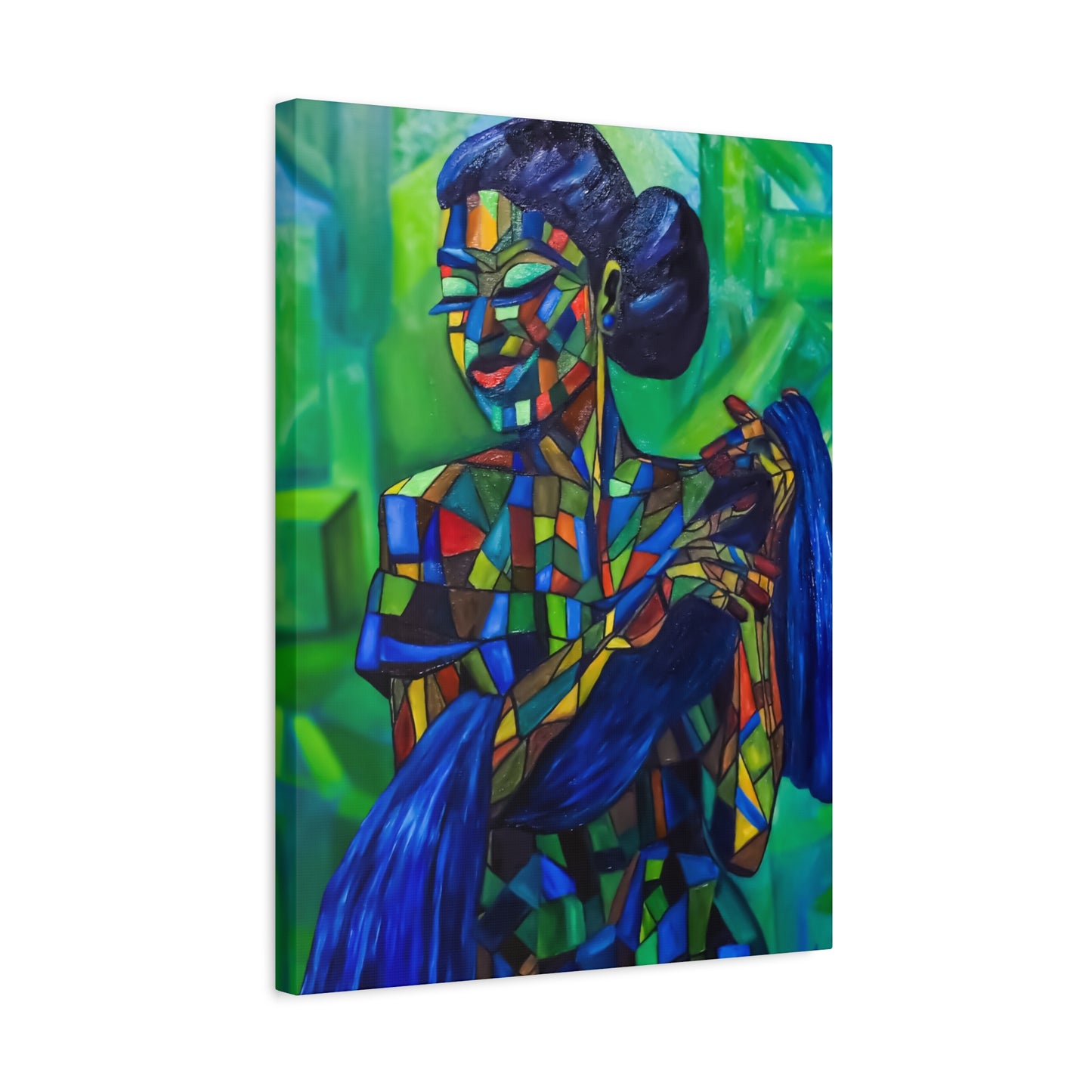 Colorful Mosaic Woman Matte Stretched Canvas Art