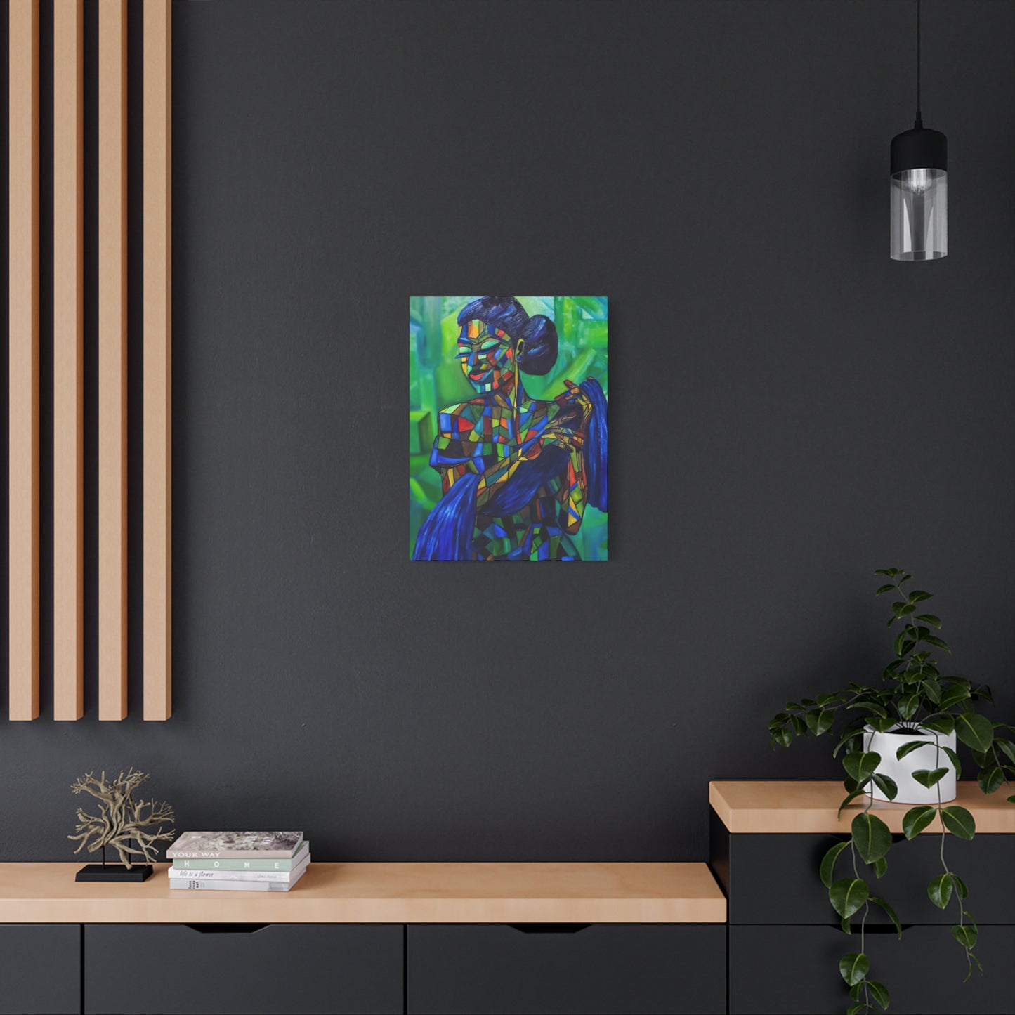 Colorful Mosaic Woman Matte Stretched Canvas Art