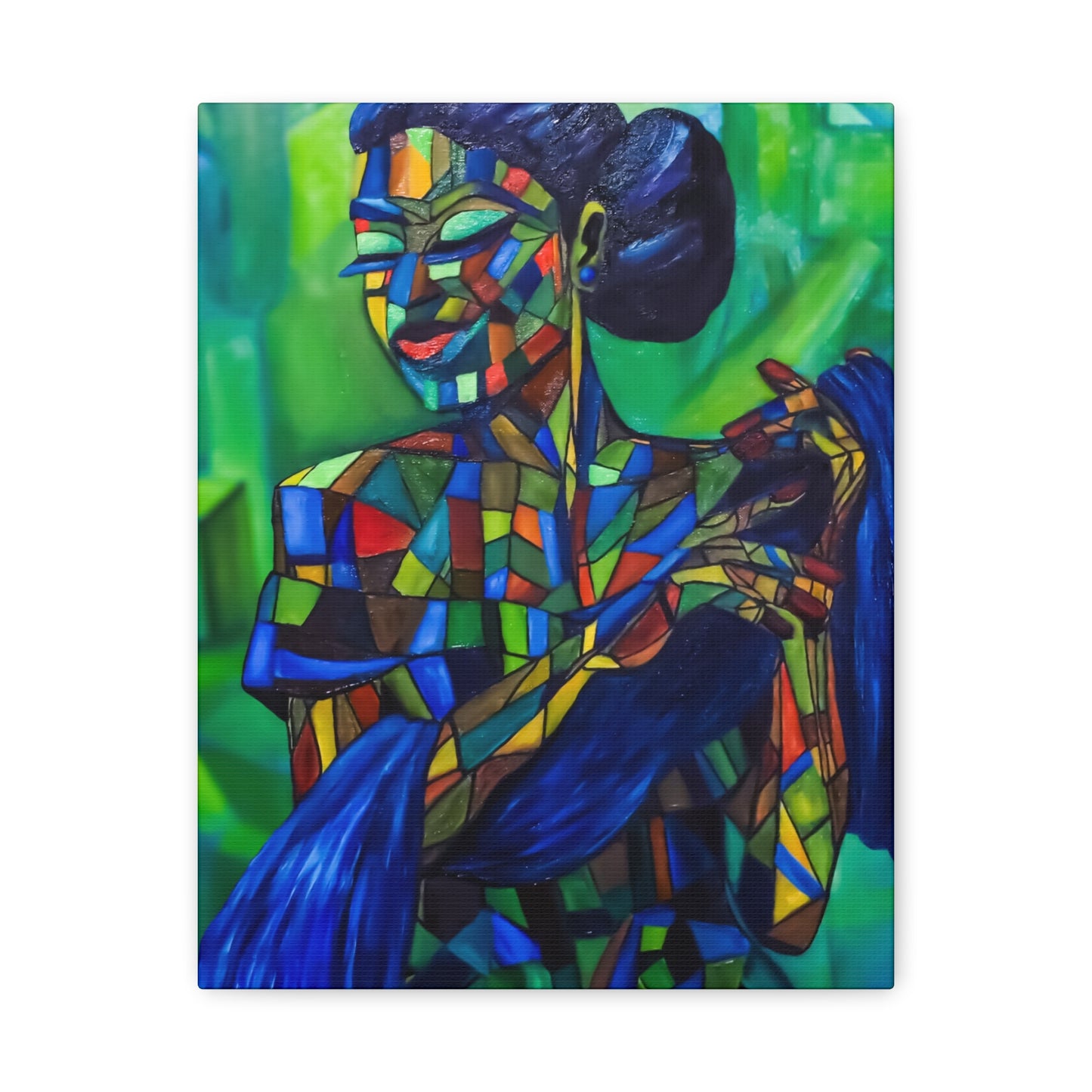 Colorful Mosaic Woman Matte Stretched Canvas Art