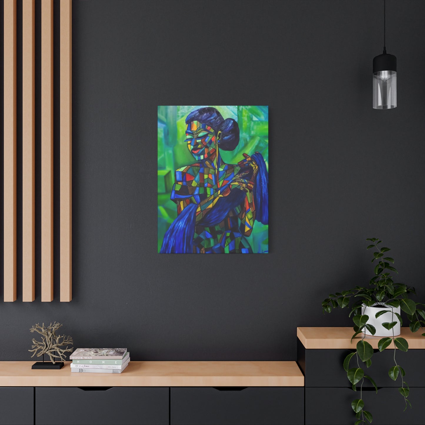 Colorful Mosaic Woman Matte Stretched Canvas Art