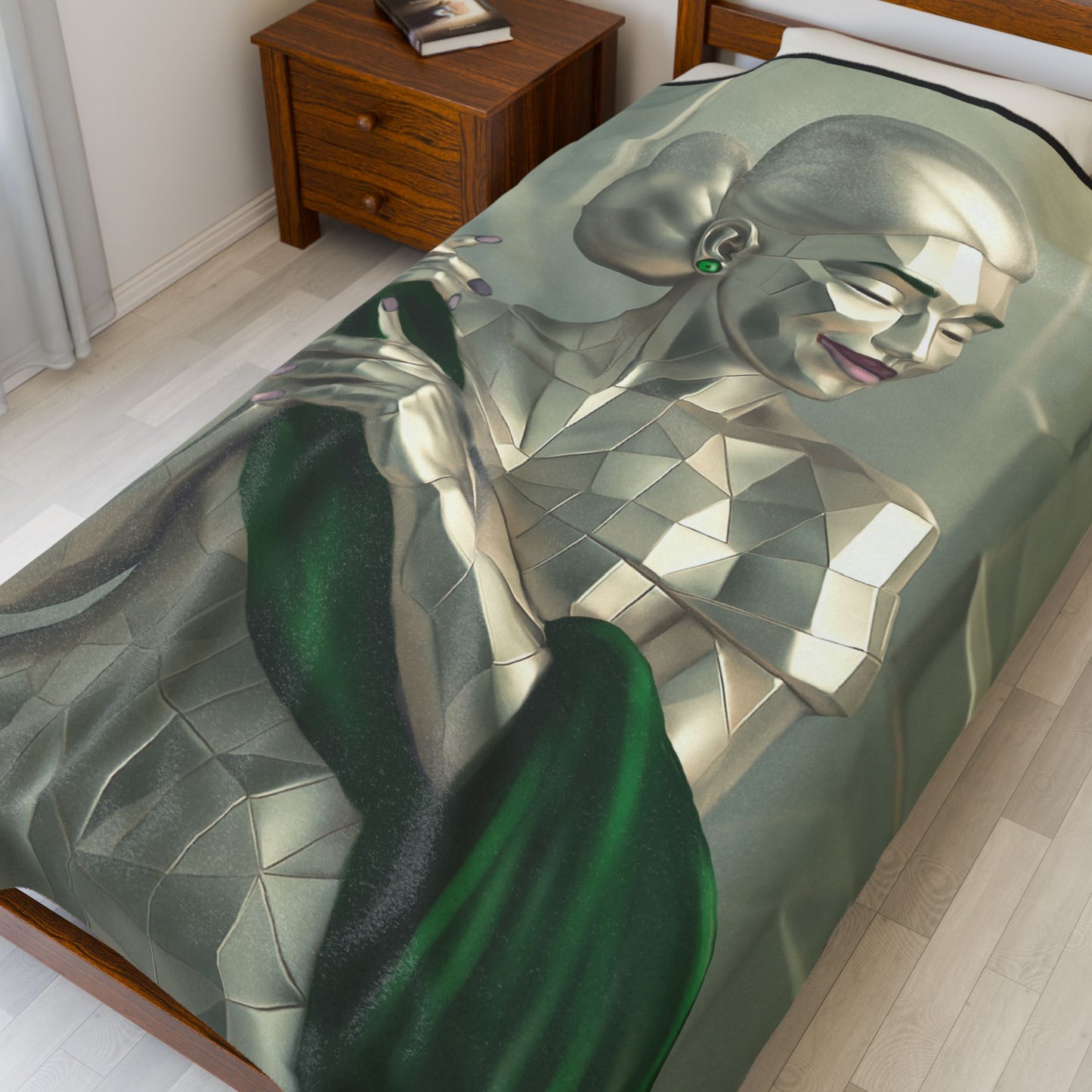 Plush Blanket - Elegant Metallic Print in Emerald Green Design
