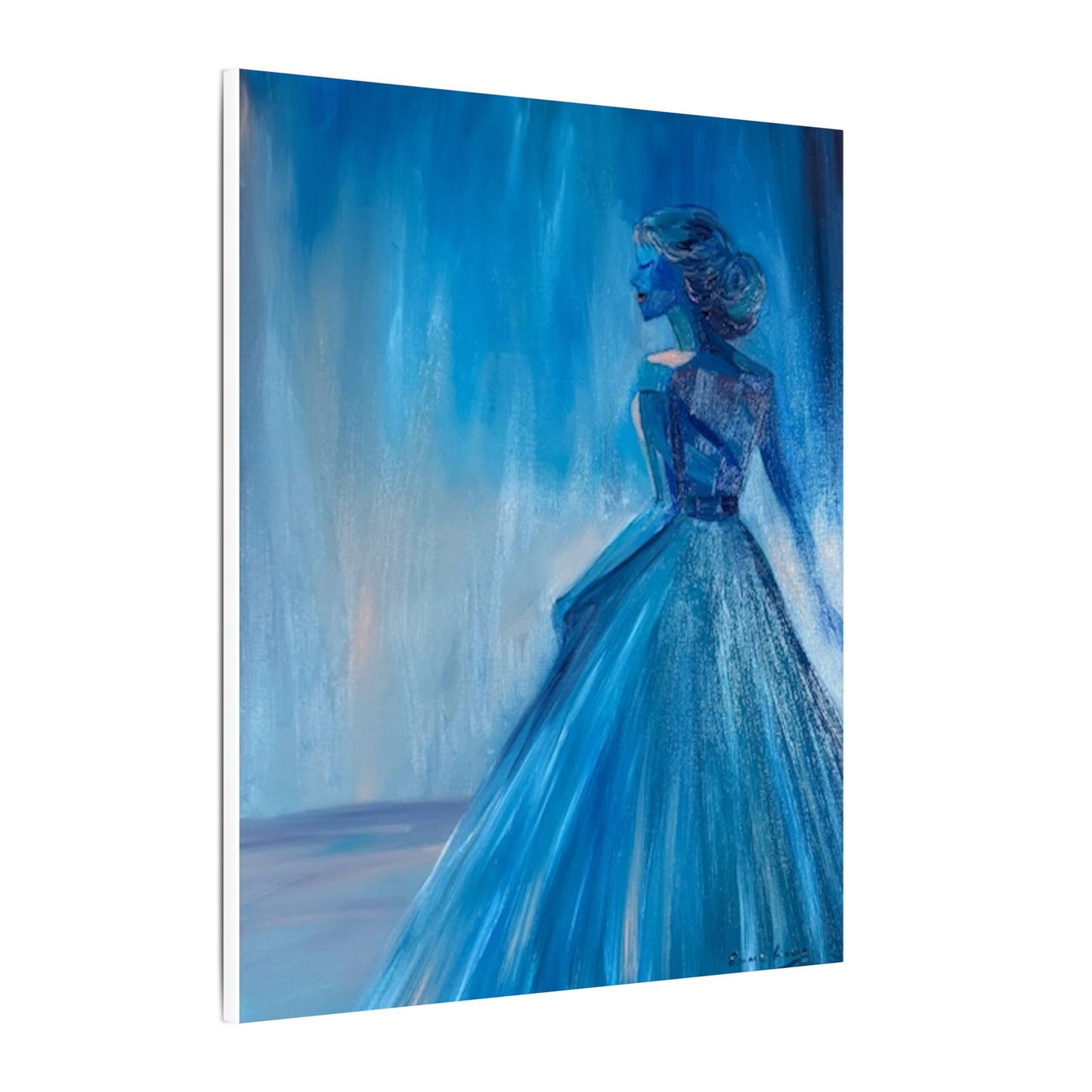 Lady Blue Behind the Waterfall on Canvas - Elegant Woman Silhouette Wall Art