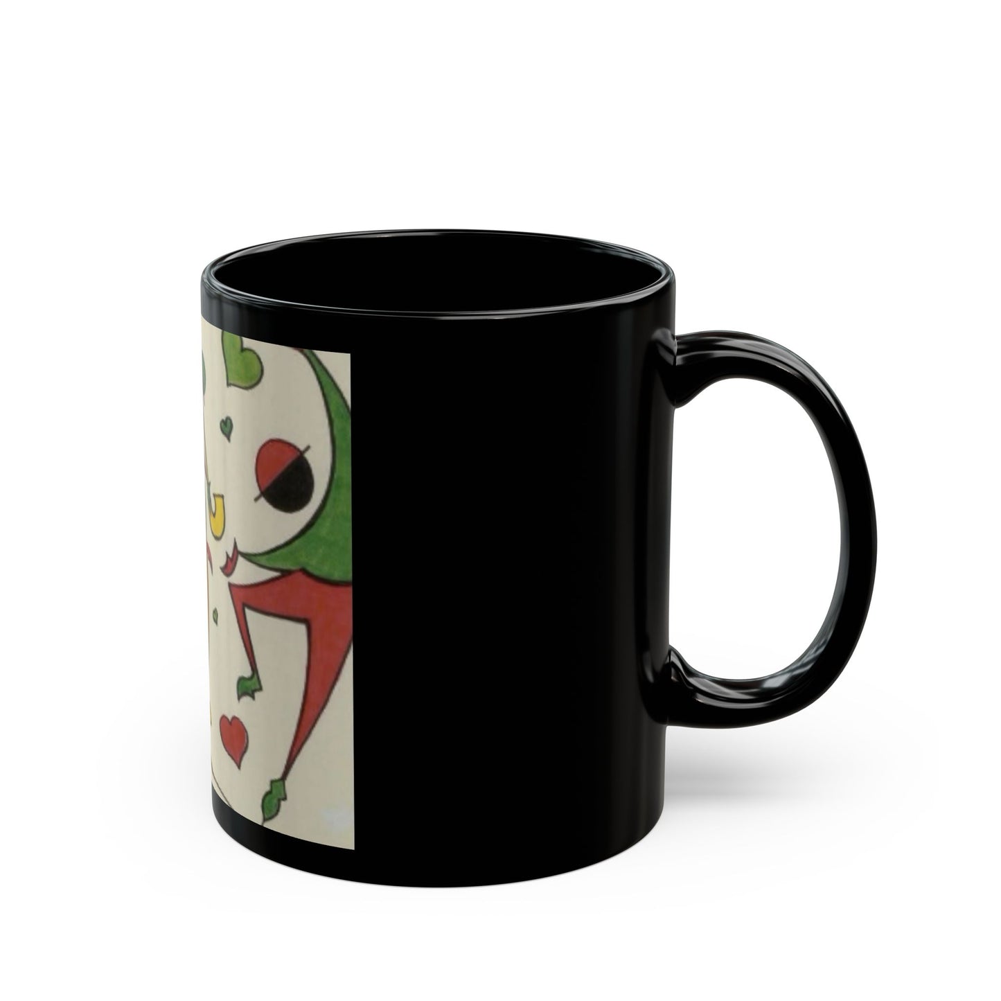 Jester Heart Black Mug — Playful Carnival Tea Coffee Cup (11oz/15oz)