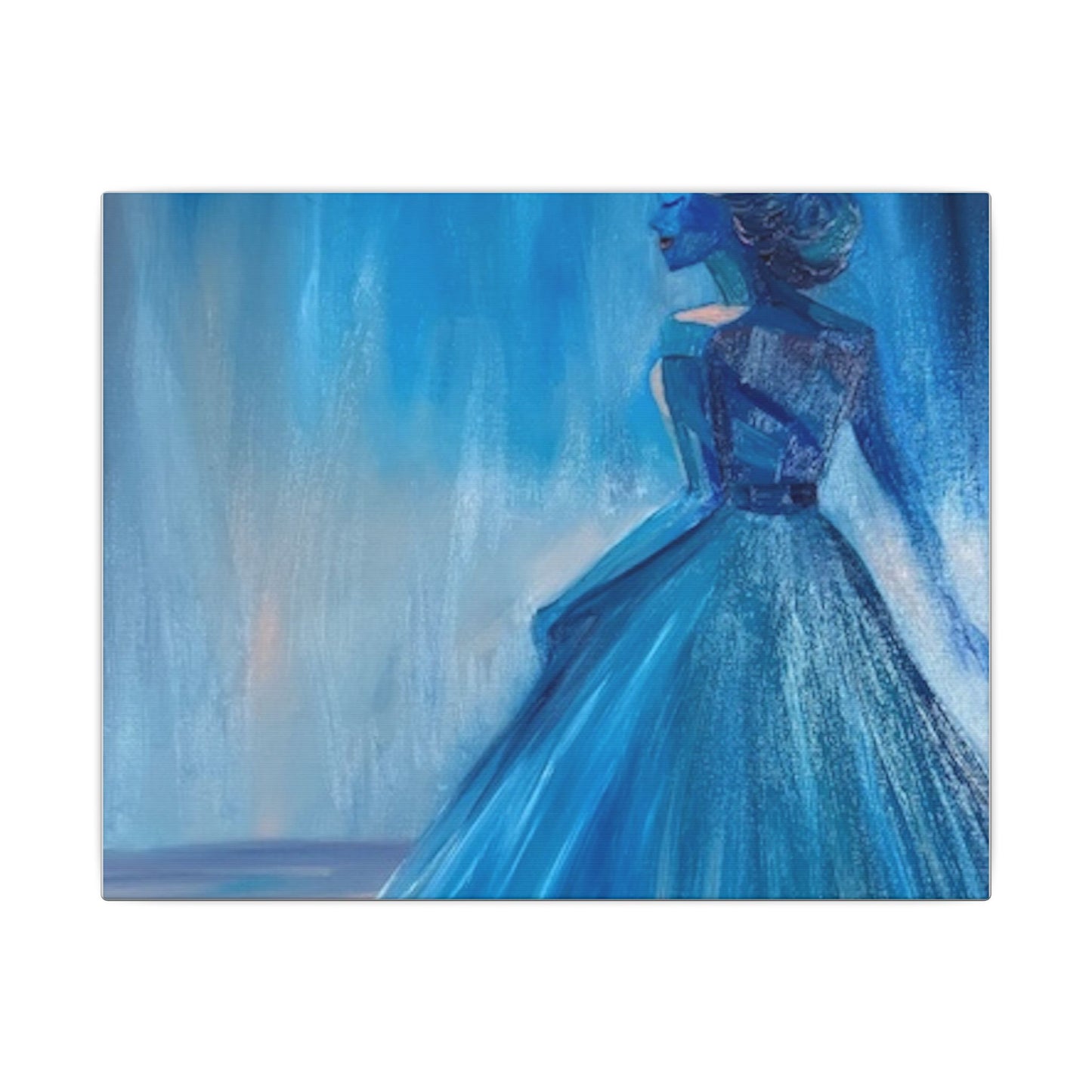 Lady Blue Behind the Waterfall on Canvas - Elegant Woman Silhouette Wall Art