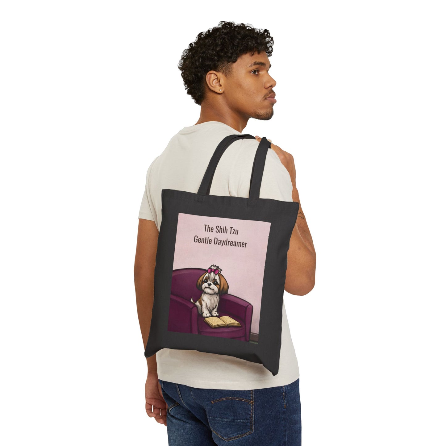 Shih Tzu Tote Bag "Gentle Daydreamer" - Canvas Dog Lover Market Bag