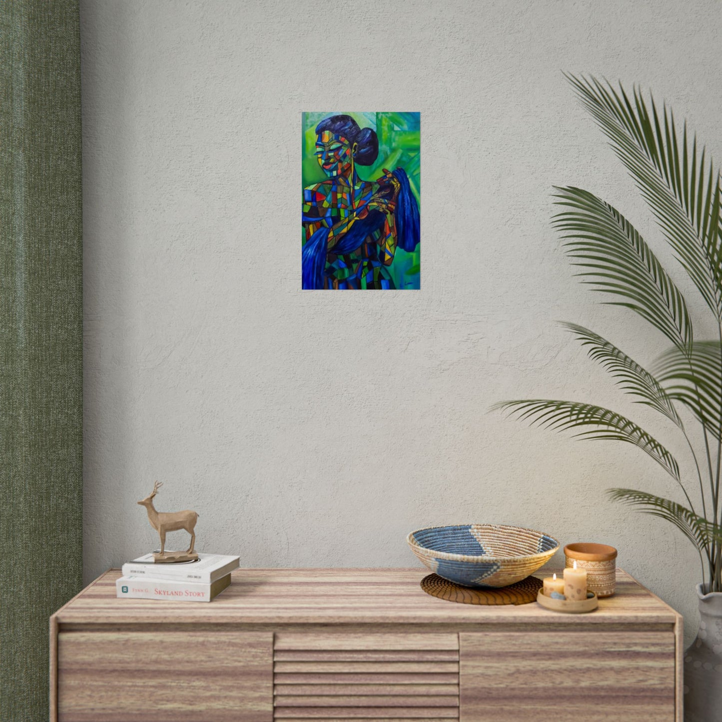 Rolled Poster — Colorful Mosaic Woman Art Print (Blue Hair, Vibrant Abstract)