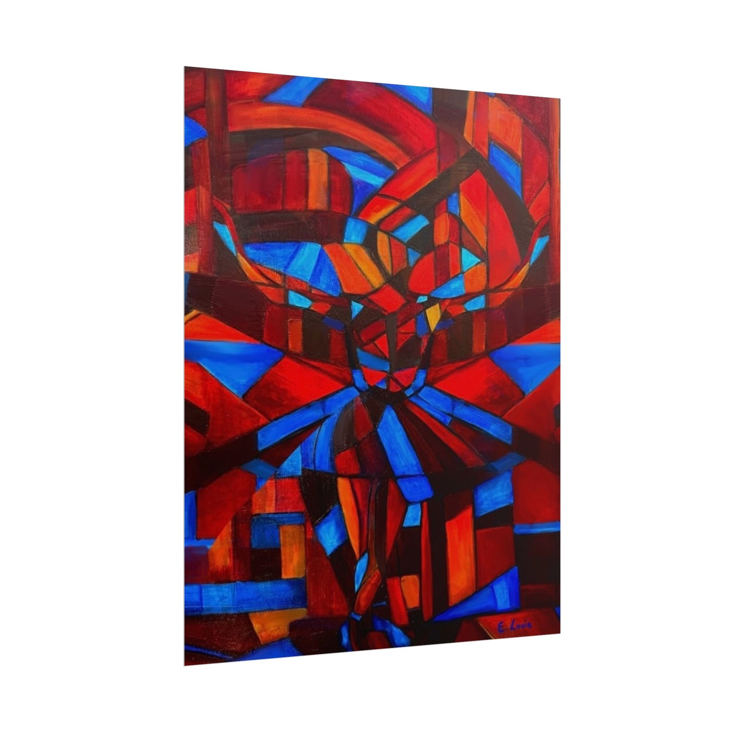 Abstract Ballerina Poster — Bold Red & Blue Geometric Wall Art (Rolled Poster)