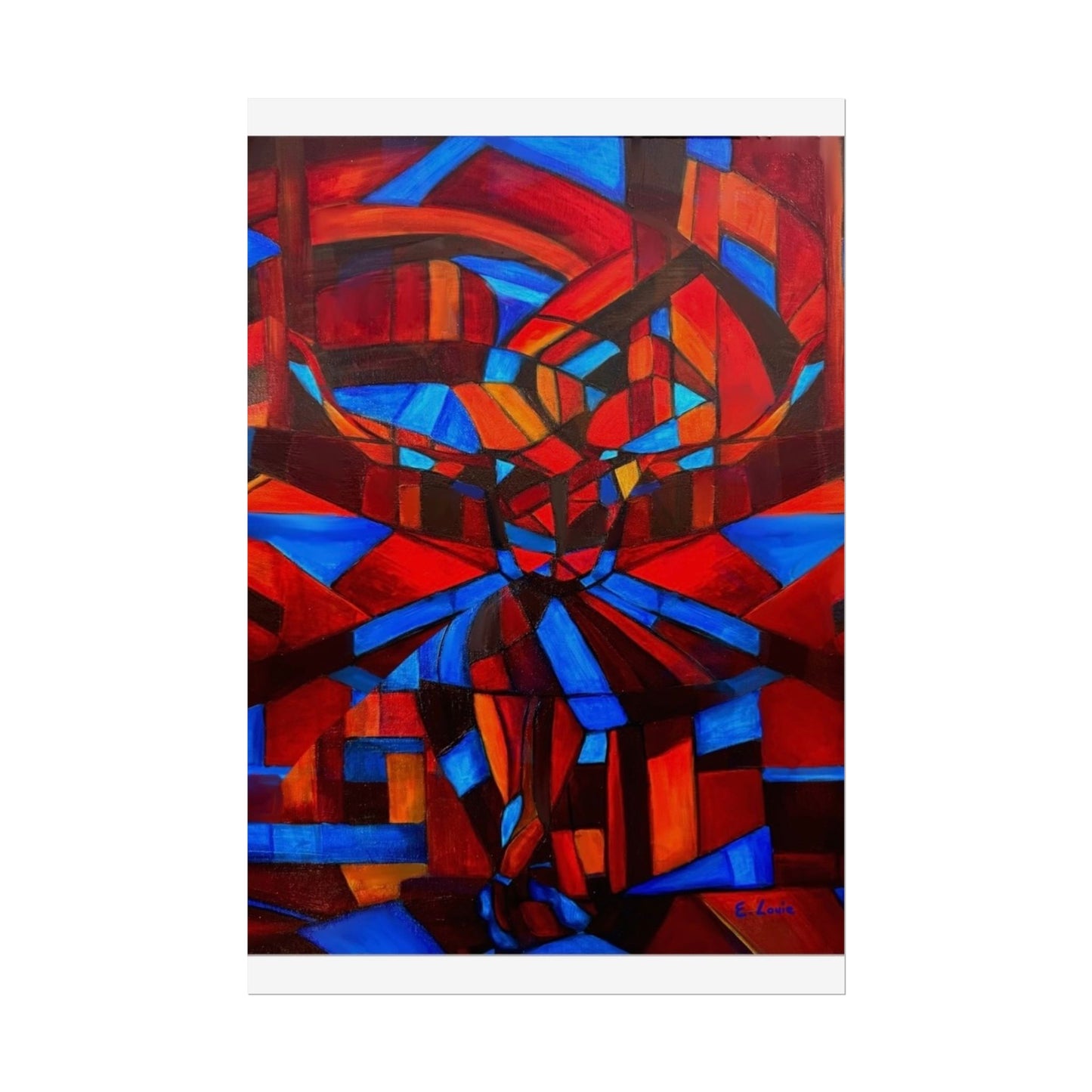 Abstract Ballerina Poster — Bold Red & Blue Geometric Wall Art (Rolled Poster)