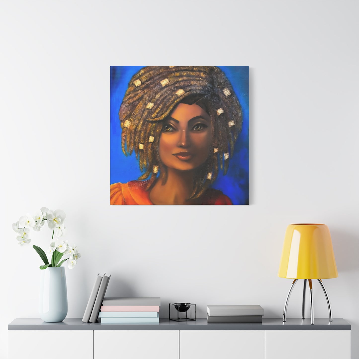 African Woman Portrait Canvas - Vibrant Blue Matte Stretched Wall Art