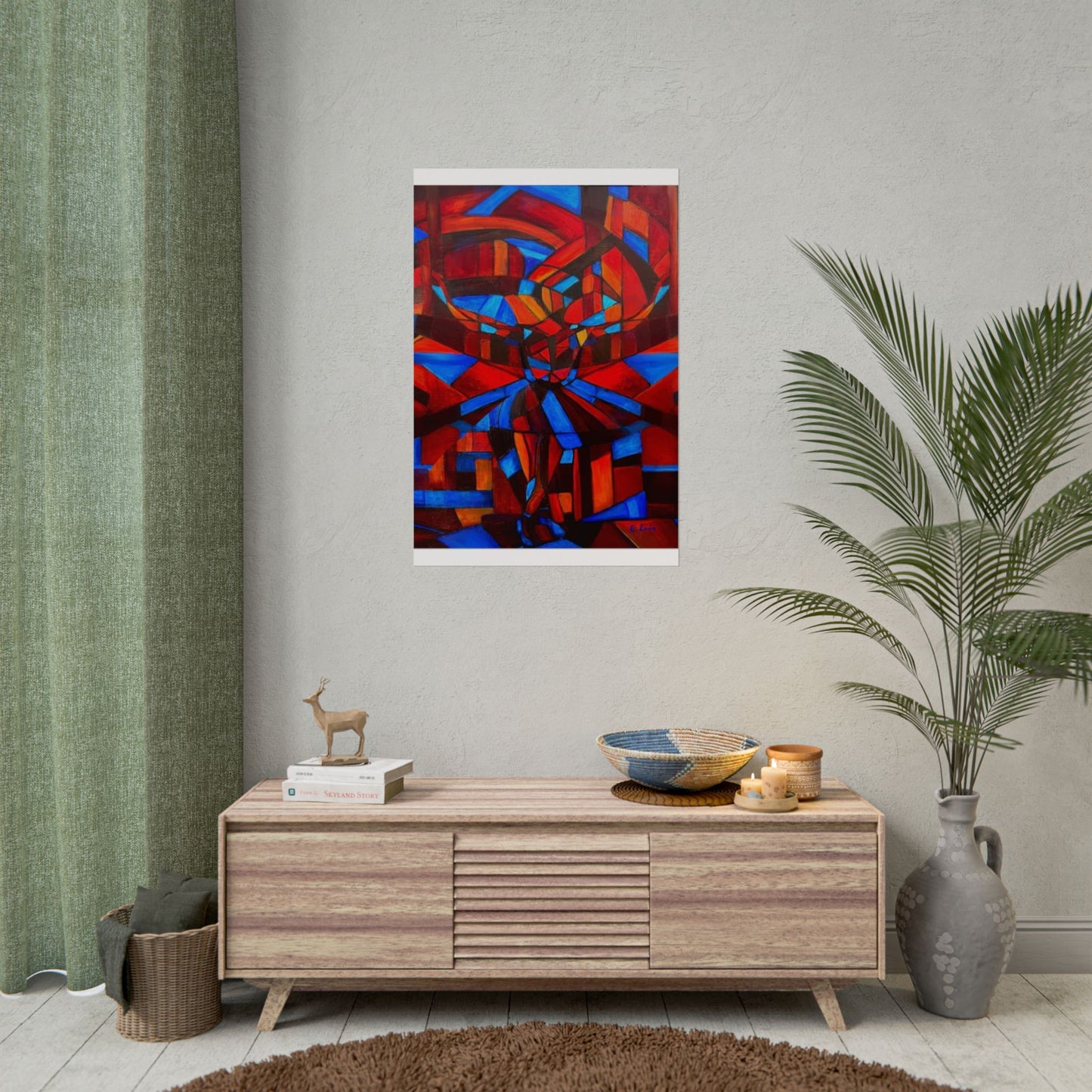 Abstract Ballerina Poster — Bold Red & Blue Geometric Wall Art (Rolled Poster)