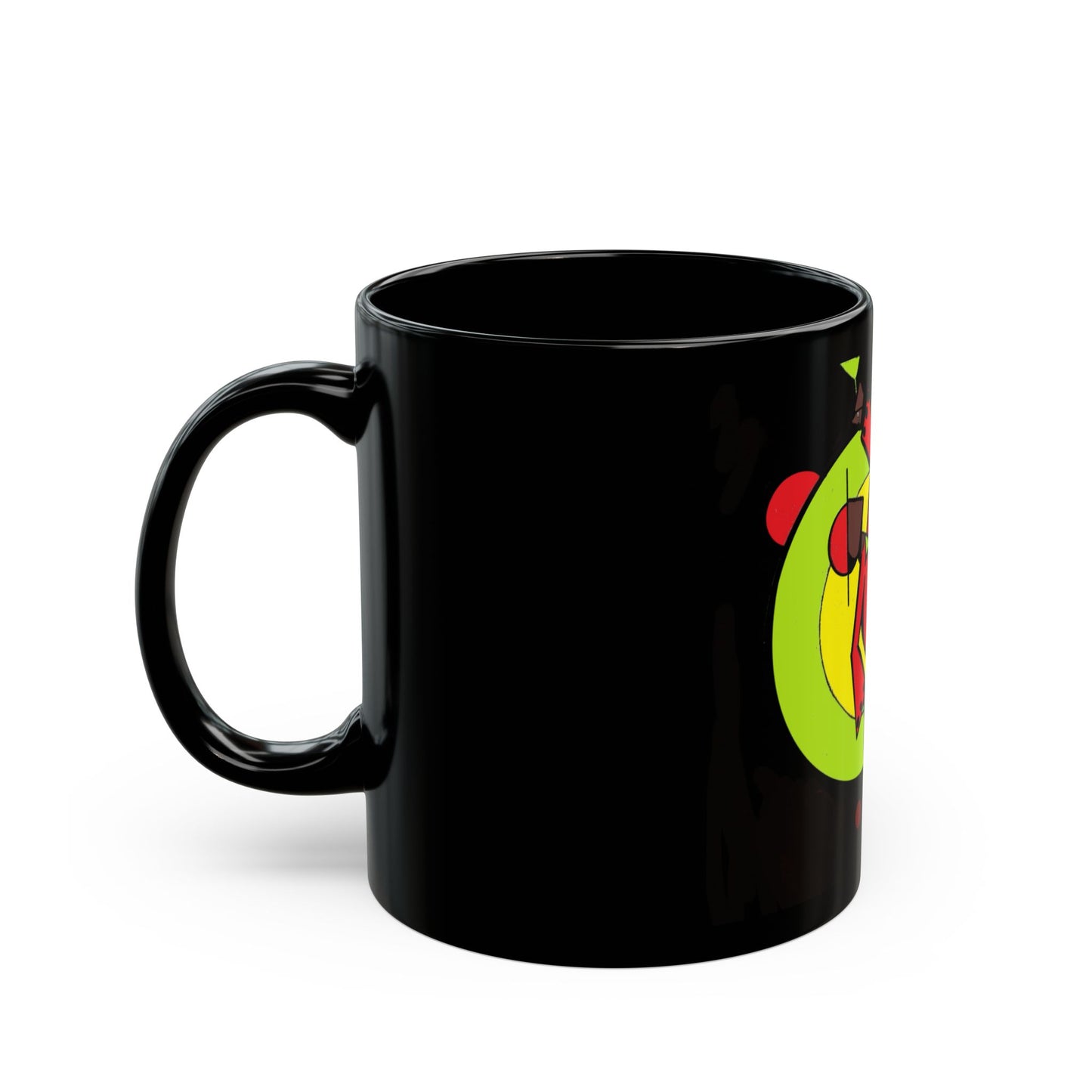 Abstract Retro Drummer Black Mug — Colorful Percussion Art Coffee Cup