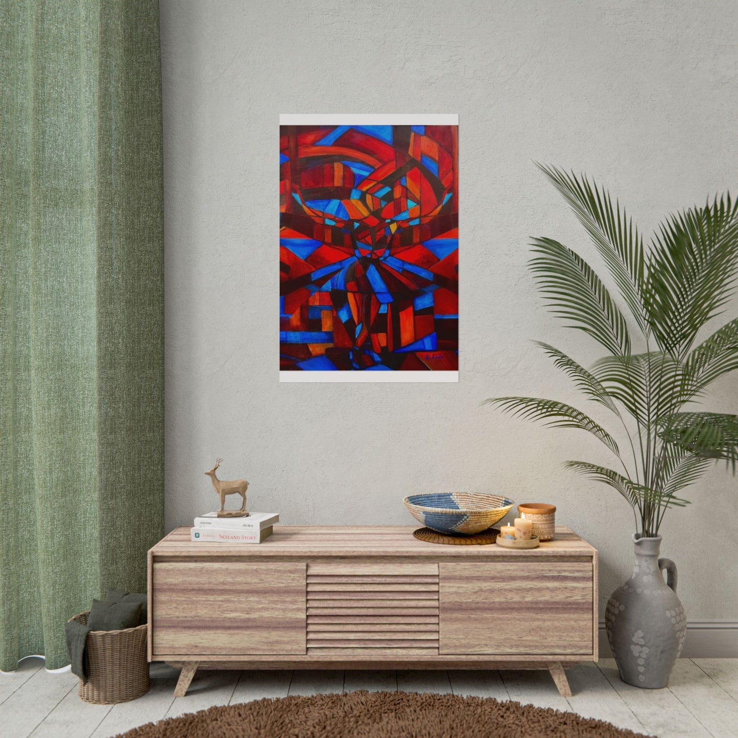 Abstract Ballerina Poster — Bold Red & Blue Geometric Wall Art (Rolled Poster)