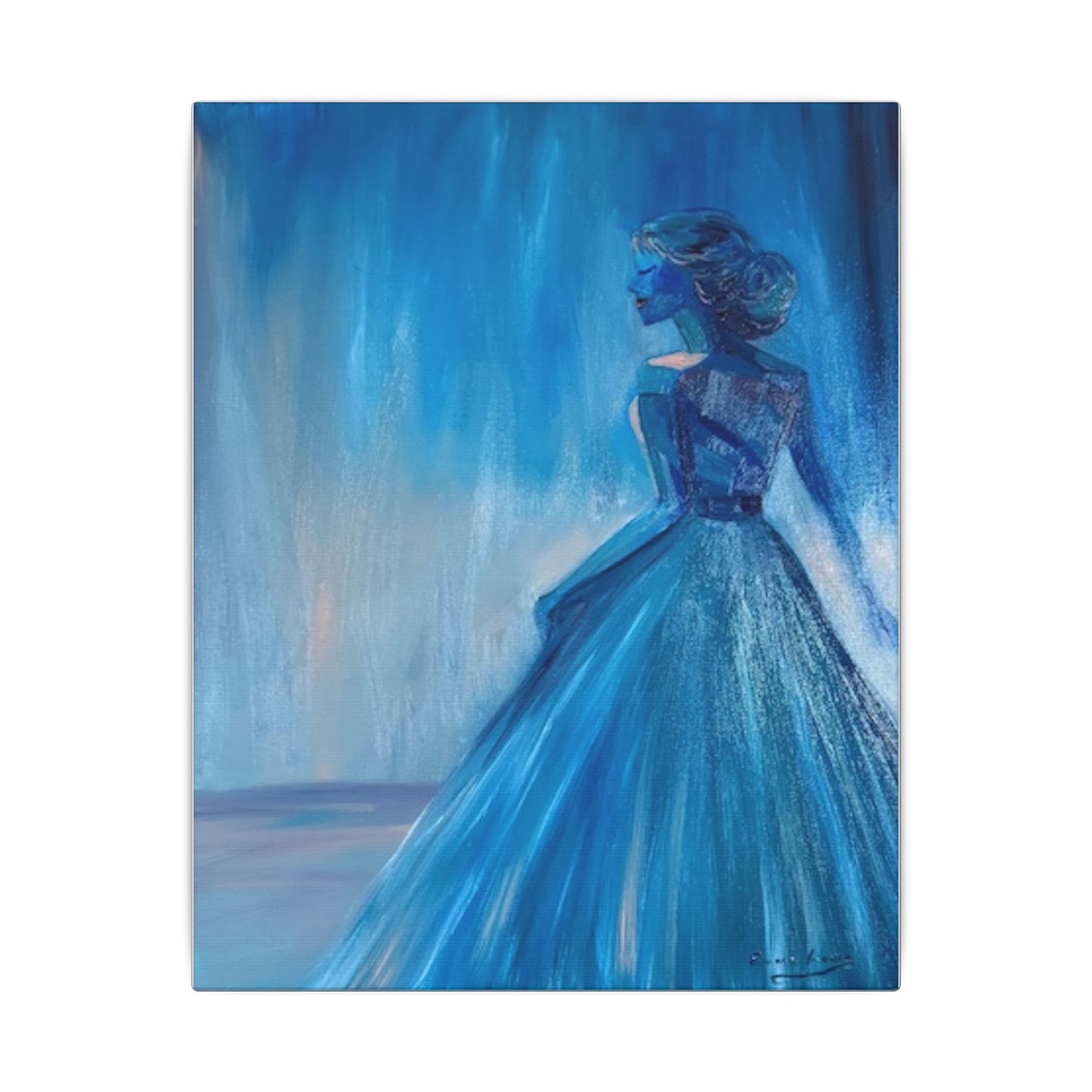 Lady Blue Behind the Waterfall on Canvas - Elegant Woman Silhouette Wall Art