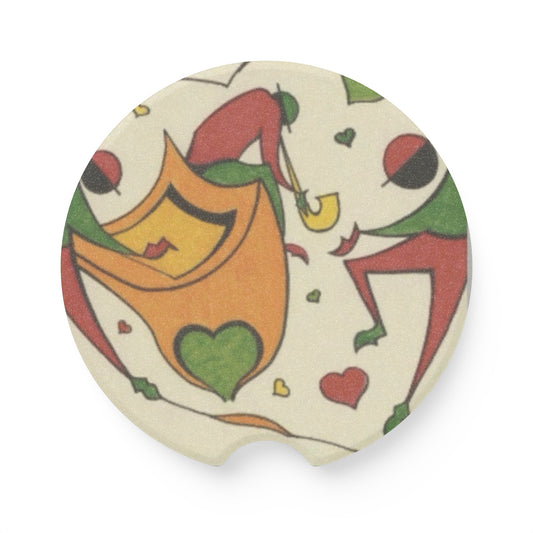 Soapstone Car Coaster — Heart & Crown Retro Playing Card Design