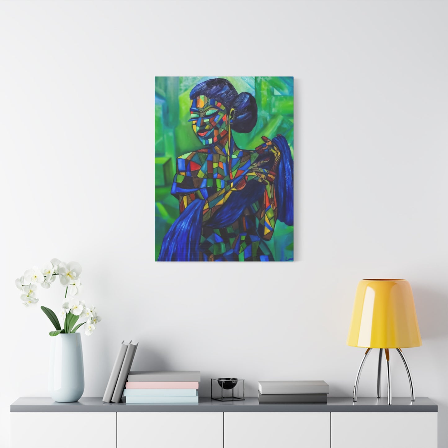 Colorful Mosaic Woman Matte Stretched Canvas Art