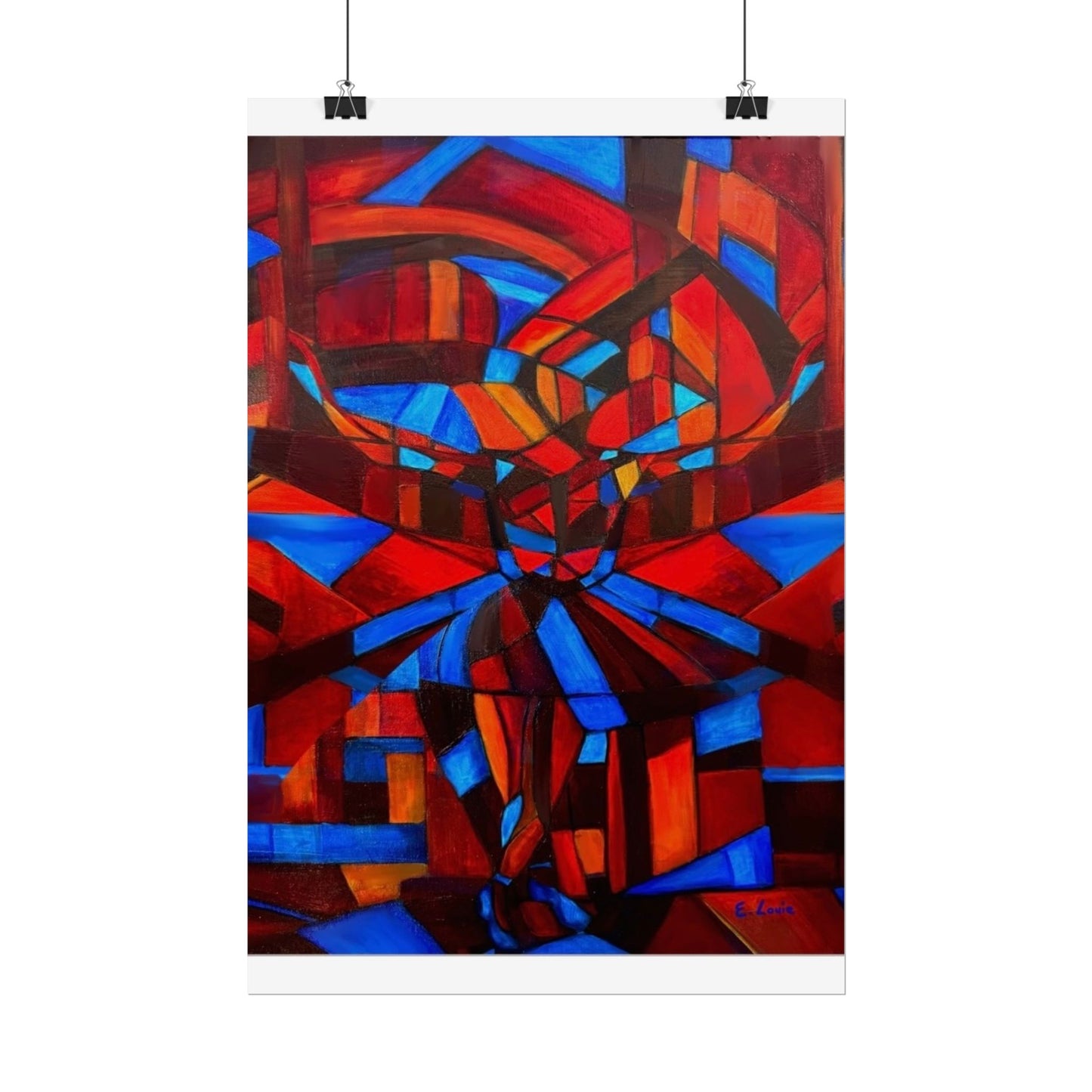 Abstract Ballerina Poster — Bold Red & Blue Geometric Wall Art (Rolled Poster)