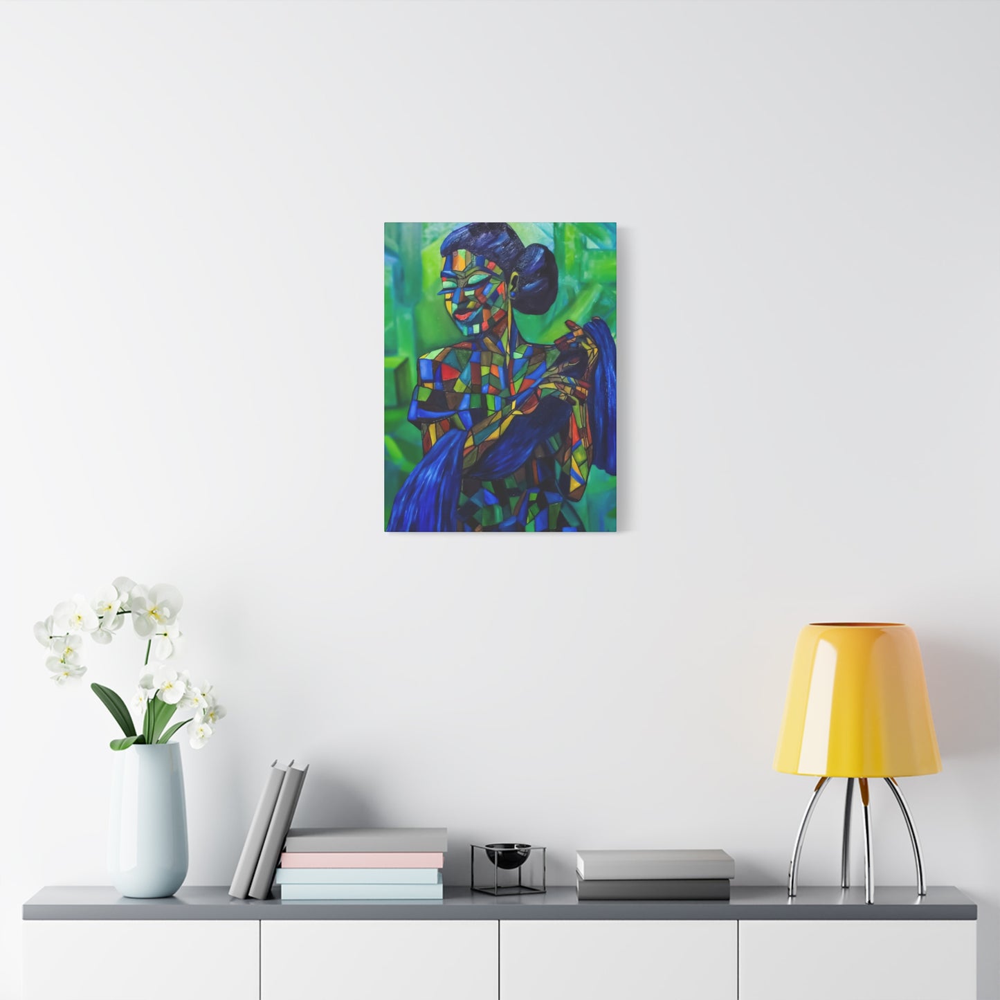 Colorful Mosaic Woman Matte Stretched Canvas Art