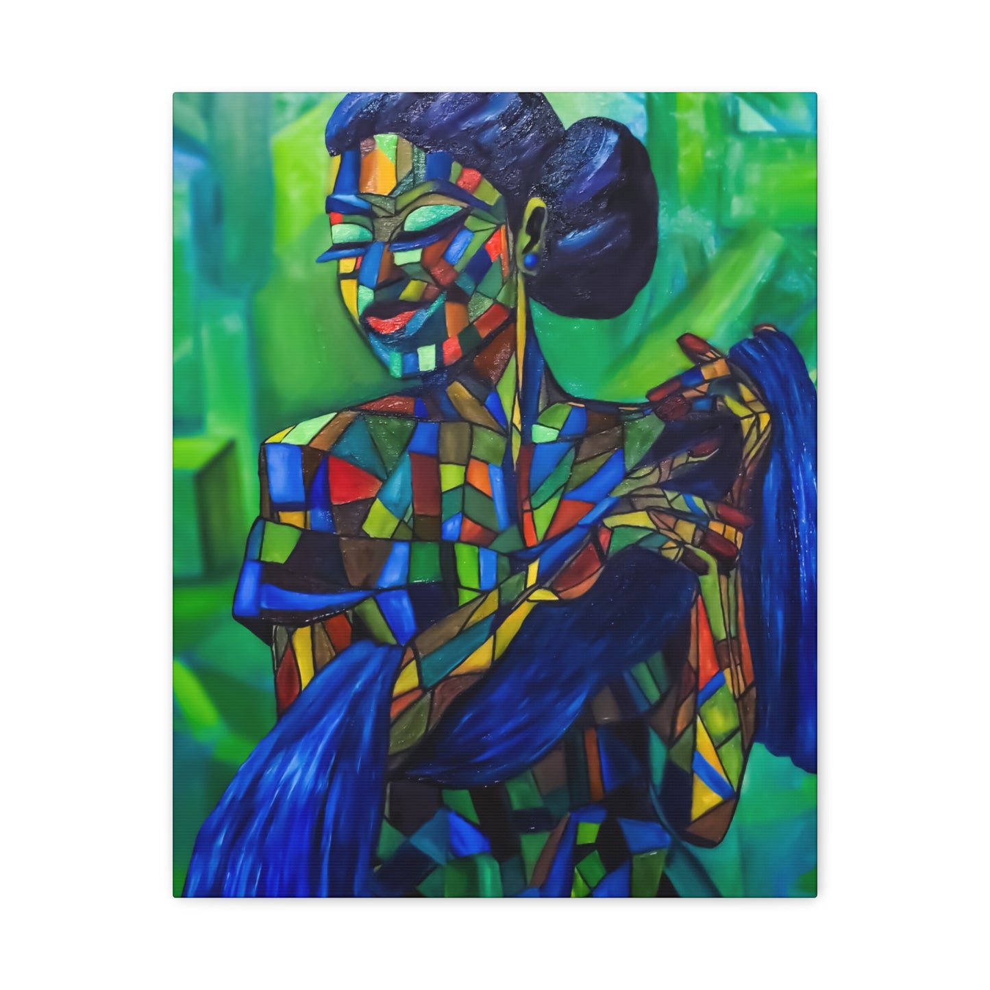 Colorful Mosaic Woman Matte Stretched Canvas Art