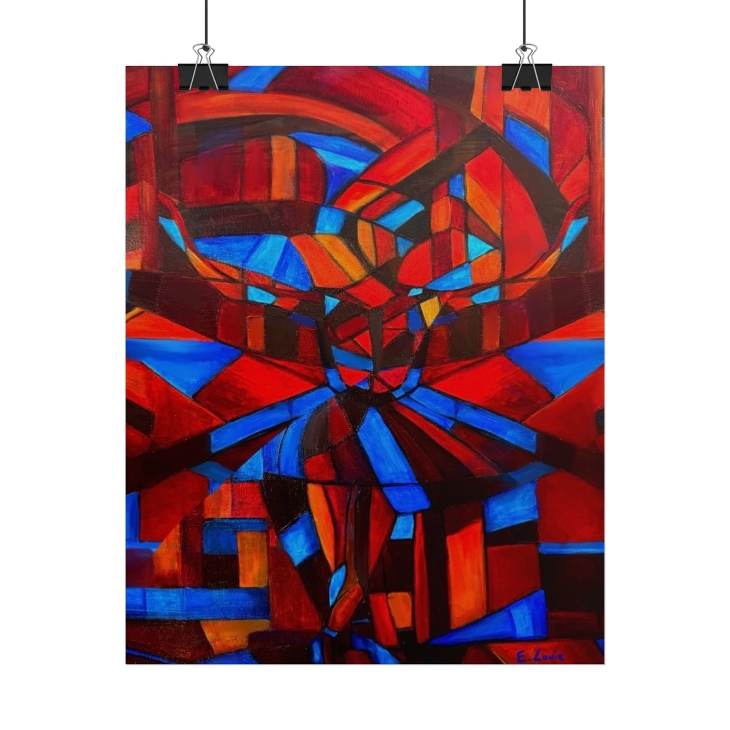 Abstract Ballerina Poster — Bold Red & Blue Geometric Wall Art (Rolled Poster)