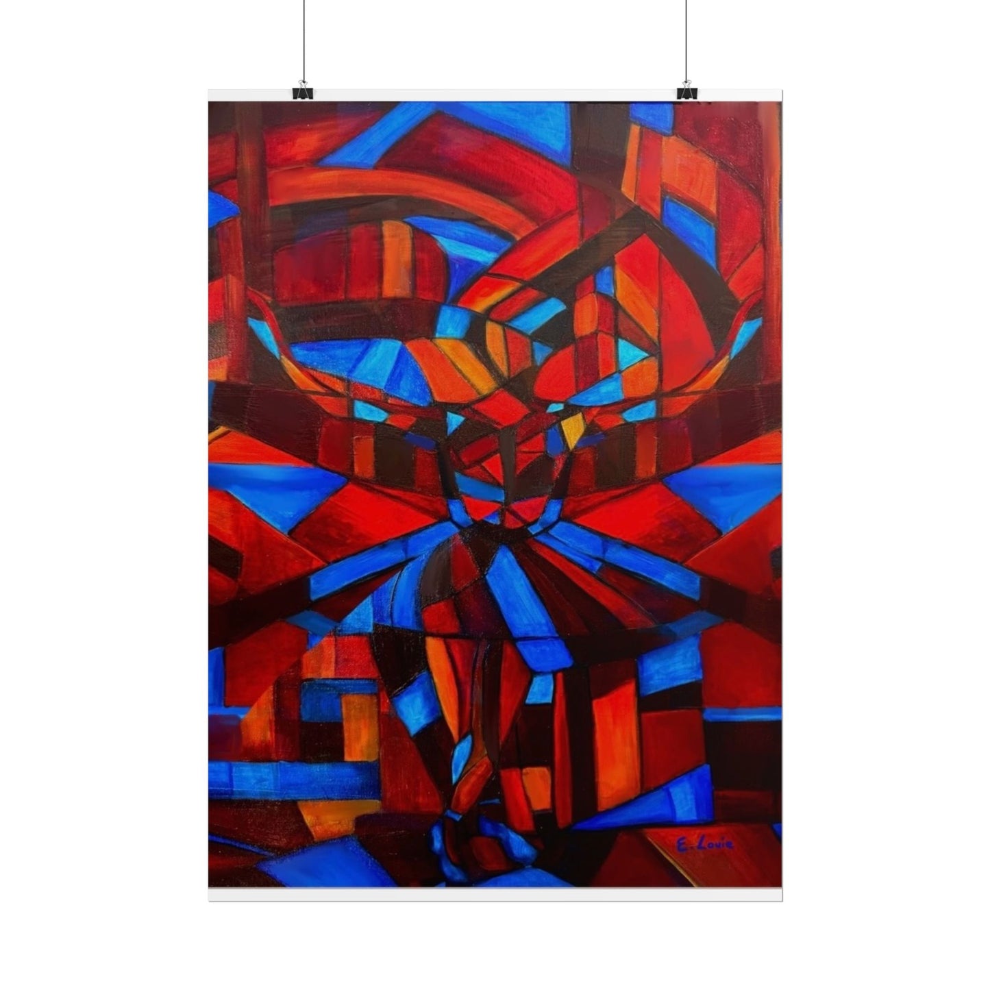 Abstract Ballerina Poster — Bold Red & Blue Geometric Wall Art (Rolled Poster)